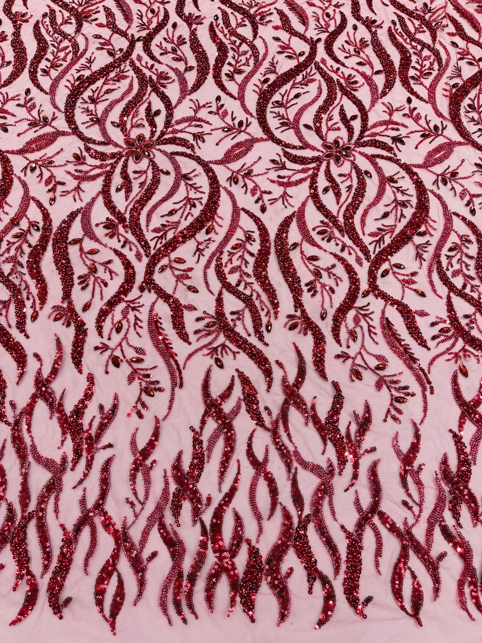 JEWEL VINE BEADED LACE ON MESH FABRIC (By The Yard) - New Creations Fabric & Foam Inc