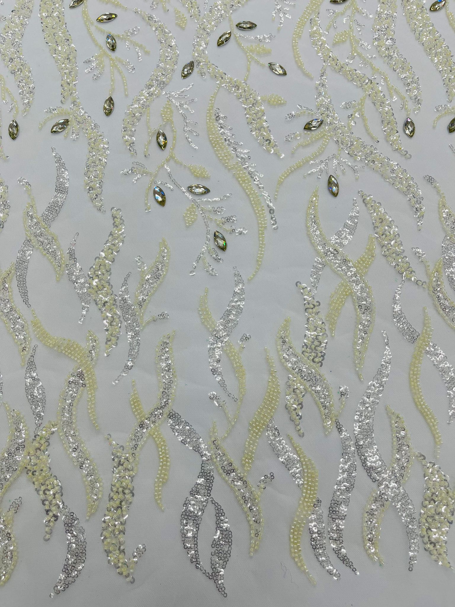 JEWEL VINE BEADED LACE ON MESH FABRIC (By The Yard) - New Creations Fabric & Foam Inc