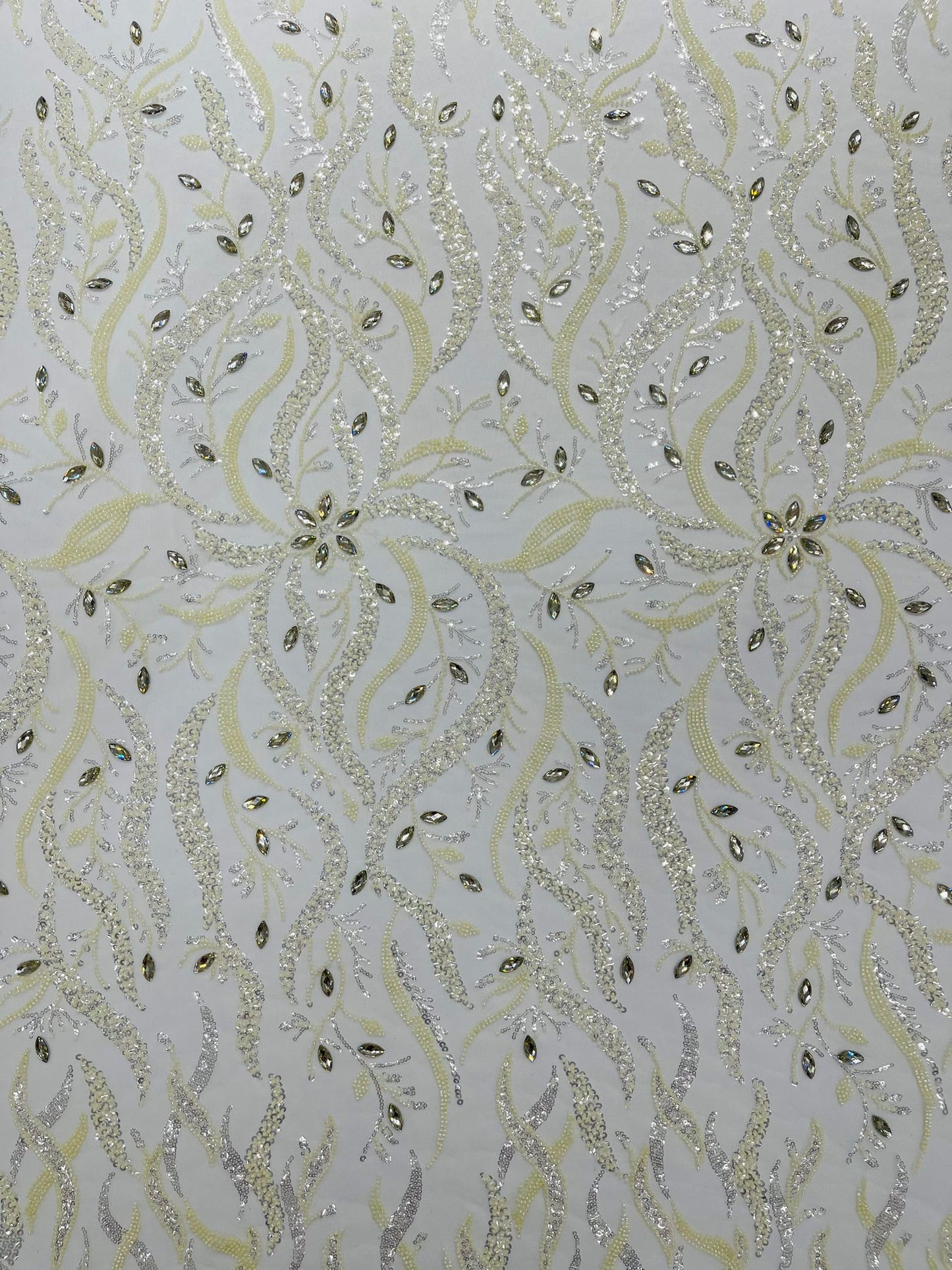 JEWEL VINE BEADED LACE ON MESH FABRIC (By The Yard) - New Creations Fabric & Foam Inc