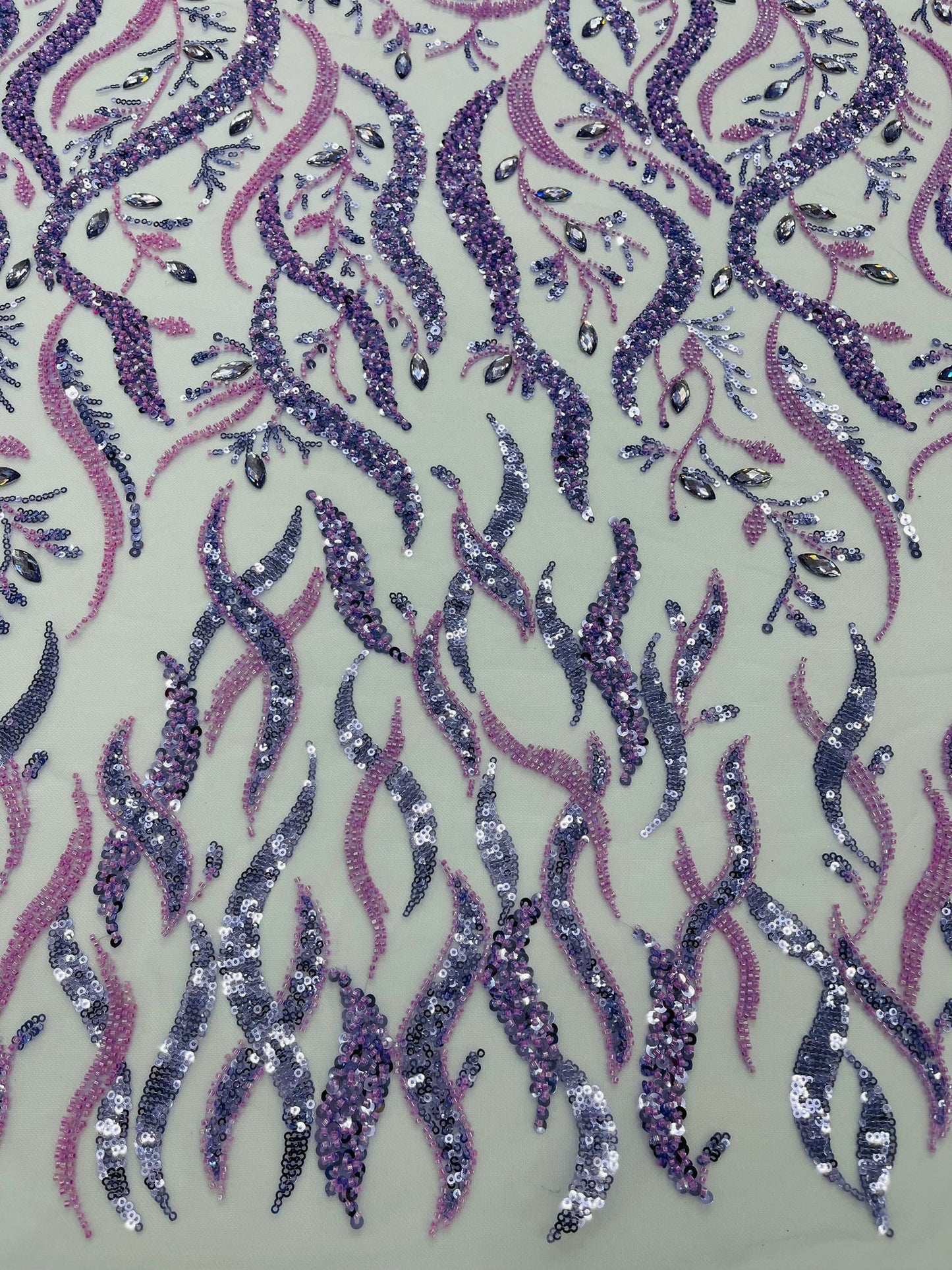 JEWEL VINE BEADED LACE ON MESH FABRIC (By The Yard) - New Creations Fabric & Foam Inc