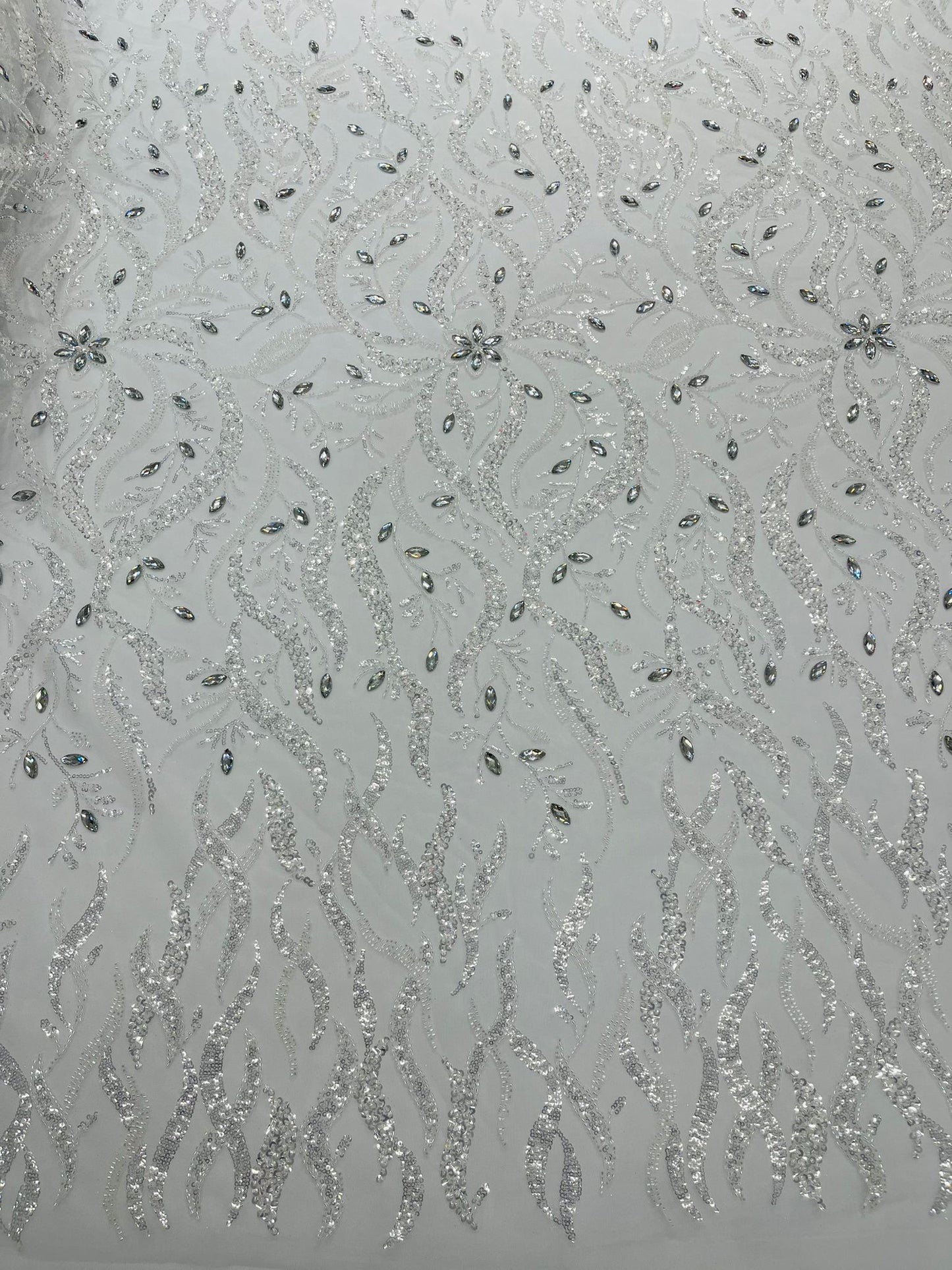 JEWEL VINE BEADED LACE ON MESH FABRIC (By The Yard) - New Creations Fabric & Foam Inc