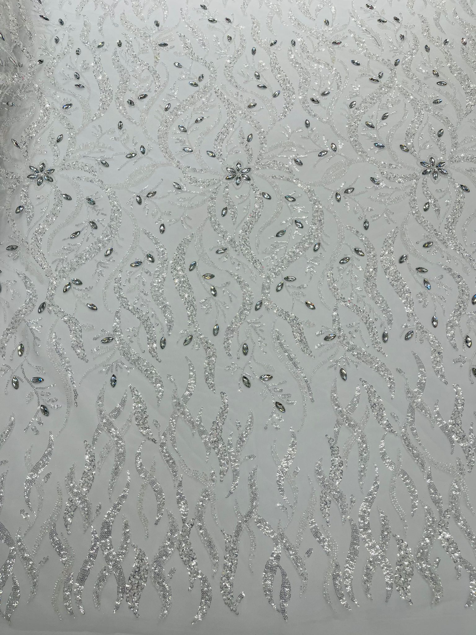 JEWEL VINE BEADED LACE ON MESH FABRIC (By The Yard) - New Creations Fabric & Foam Inc