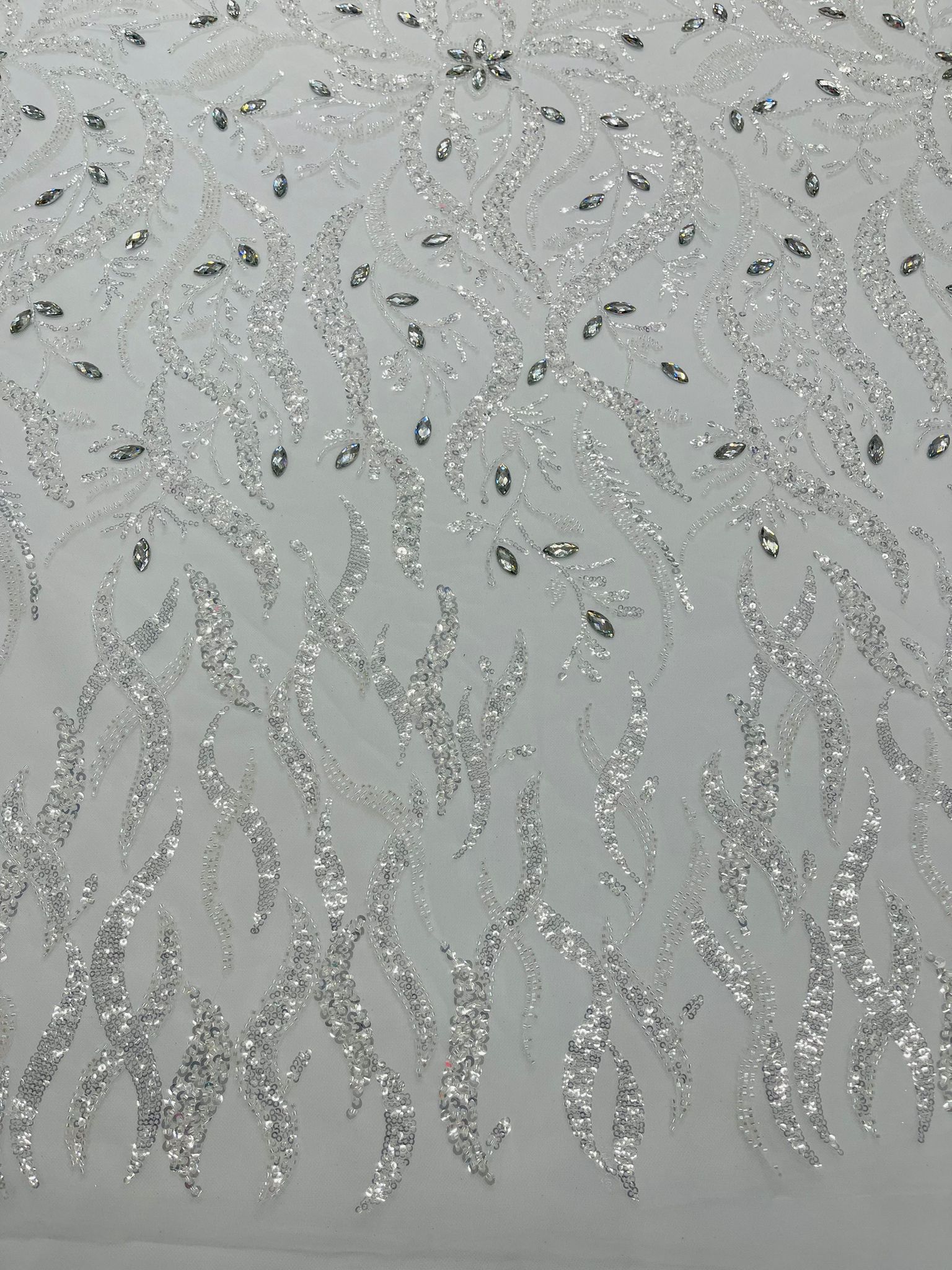 JEWEL VINE BEADED LACE ON MESH FABRIC (By The Yard) - New Creations Fabric & Foam Inc