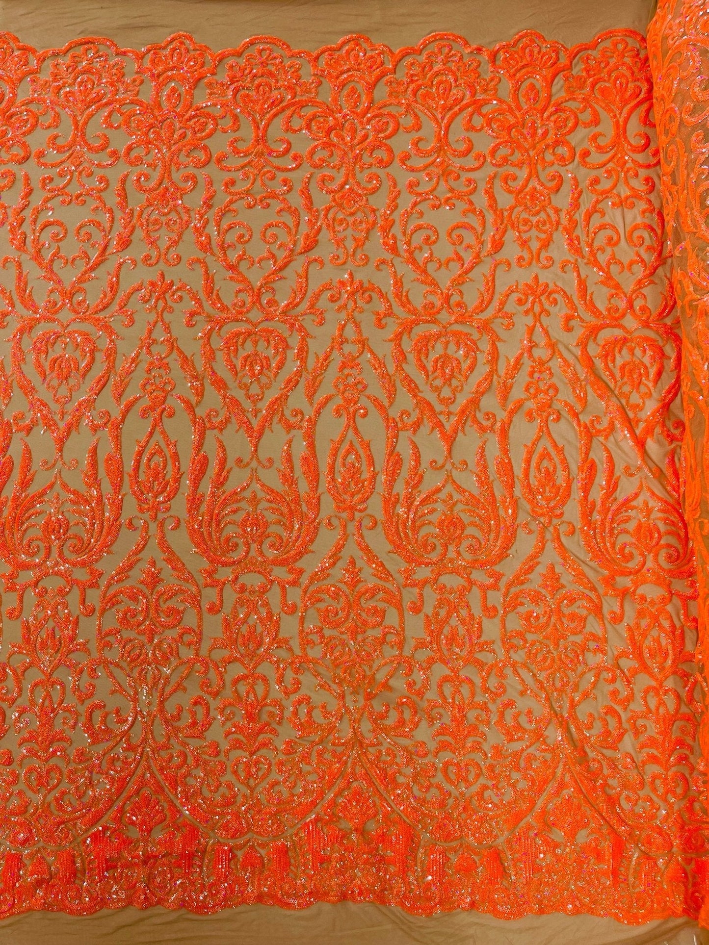 King Damask Sequin Stretch Mesh Fabric by the Yard 54” Wide – Iridescent Floral Sequin Fabric for Prom Dresses, Bridal Gowns & Luxury Fashion - New Creations Fabric & Foam Inc