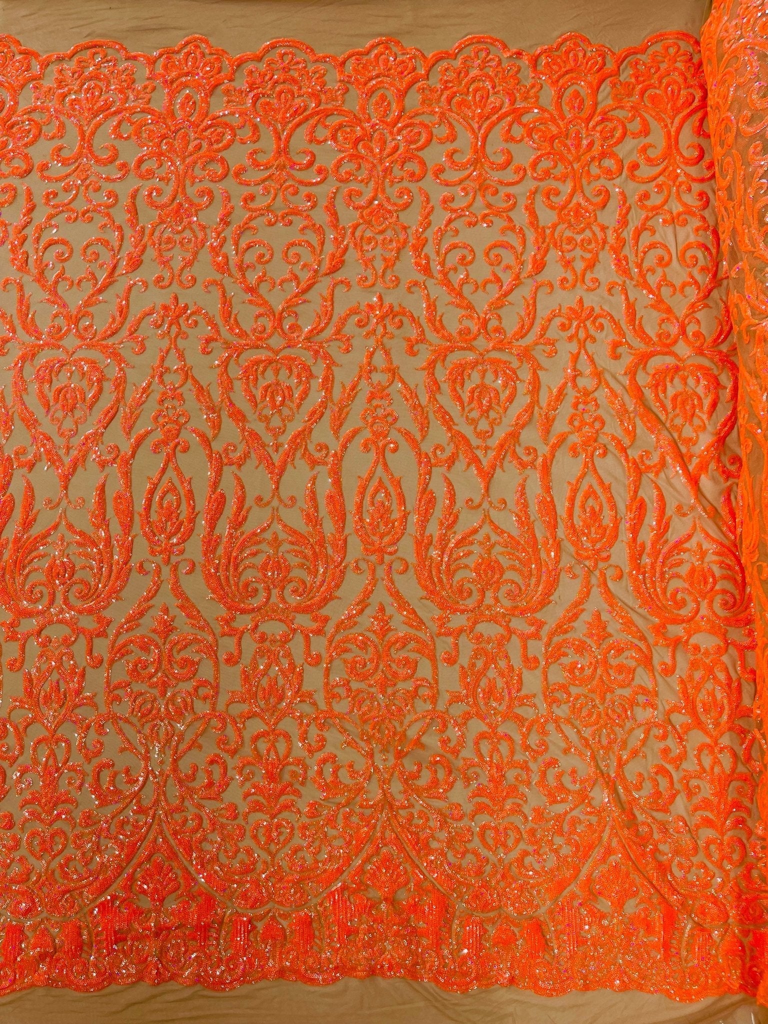 King Damask Sequin Stretch Mesh Fabric by the Yard 54” Wide – Iridescent Floral Sequin Fabric for Prom Dresses, Bridal Gowns & Luxury Fashion - New Creations Fabric & Foam Inc