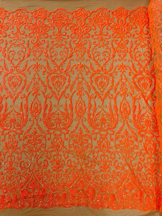 King Damask Sequin Stretch Mesh Fabric by the Yard 54” Wide – Iridescent Floral Sequin Fabric for Prom Dresses, Bridal Gowns & Luxury Fashion - New Creations Fabric & Foam Inc