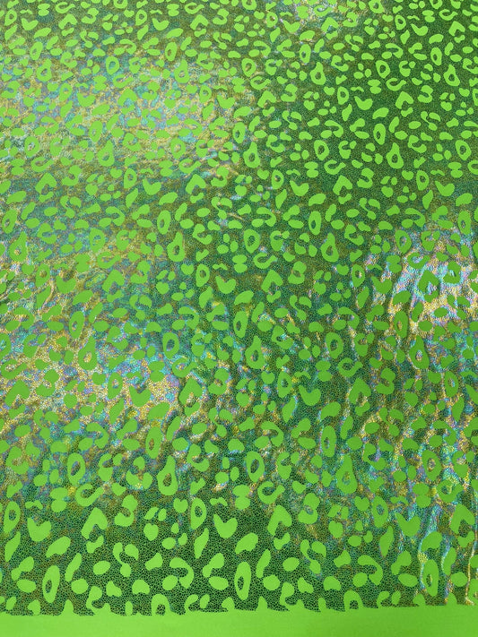 Leopard oil spill metallic print on a stretch nylon spandex| New Creations Fabric & Foam Inc. - New Creations Fabric & Foam Inc