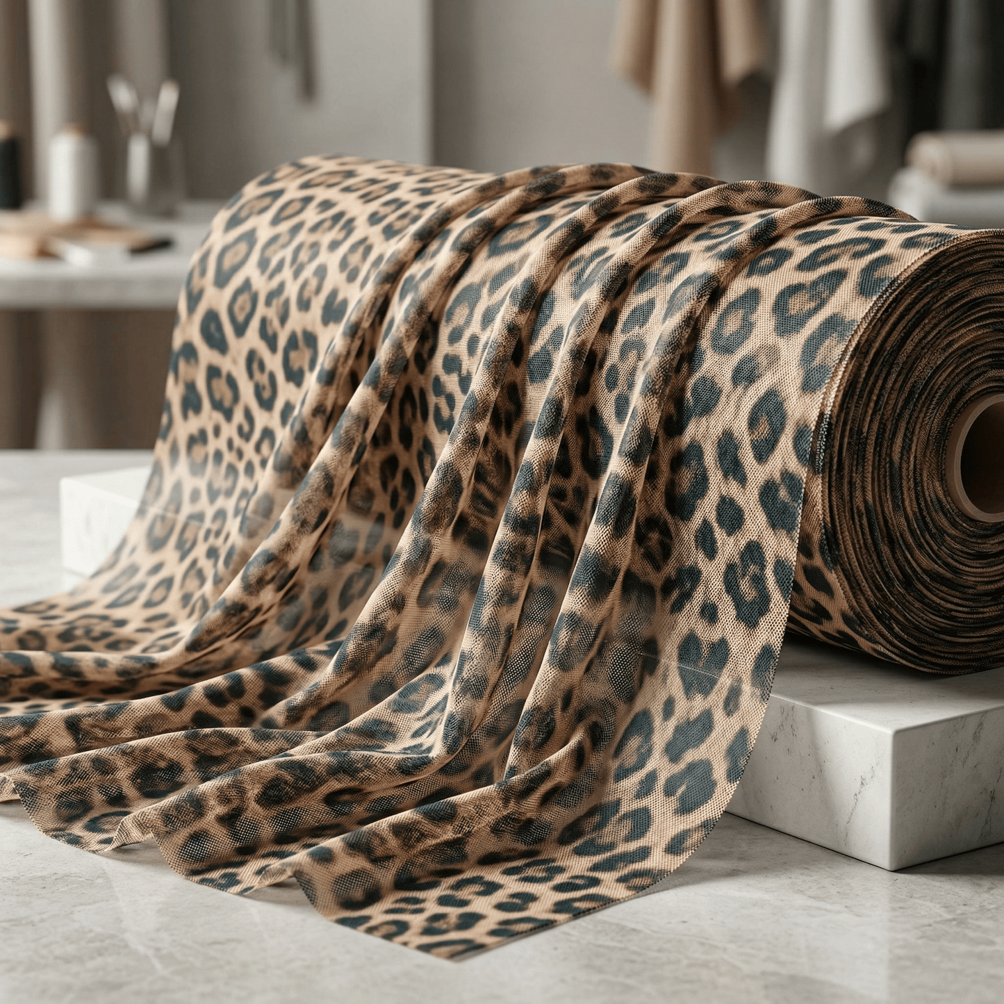 Leopard Print Stretch Power Mesh Fabric 58” Wide by the Yard – Sheer 4 Way Stretch Animal Print Mesh for Dancewear, Lingerie, Dresses & Costumes - New Creations Fabric & Foam Inc