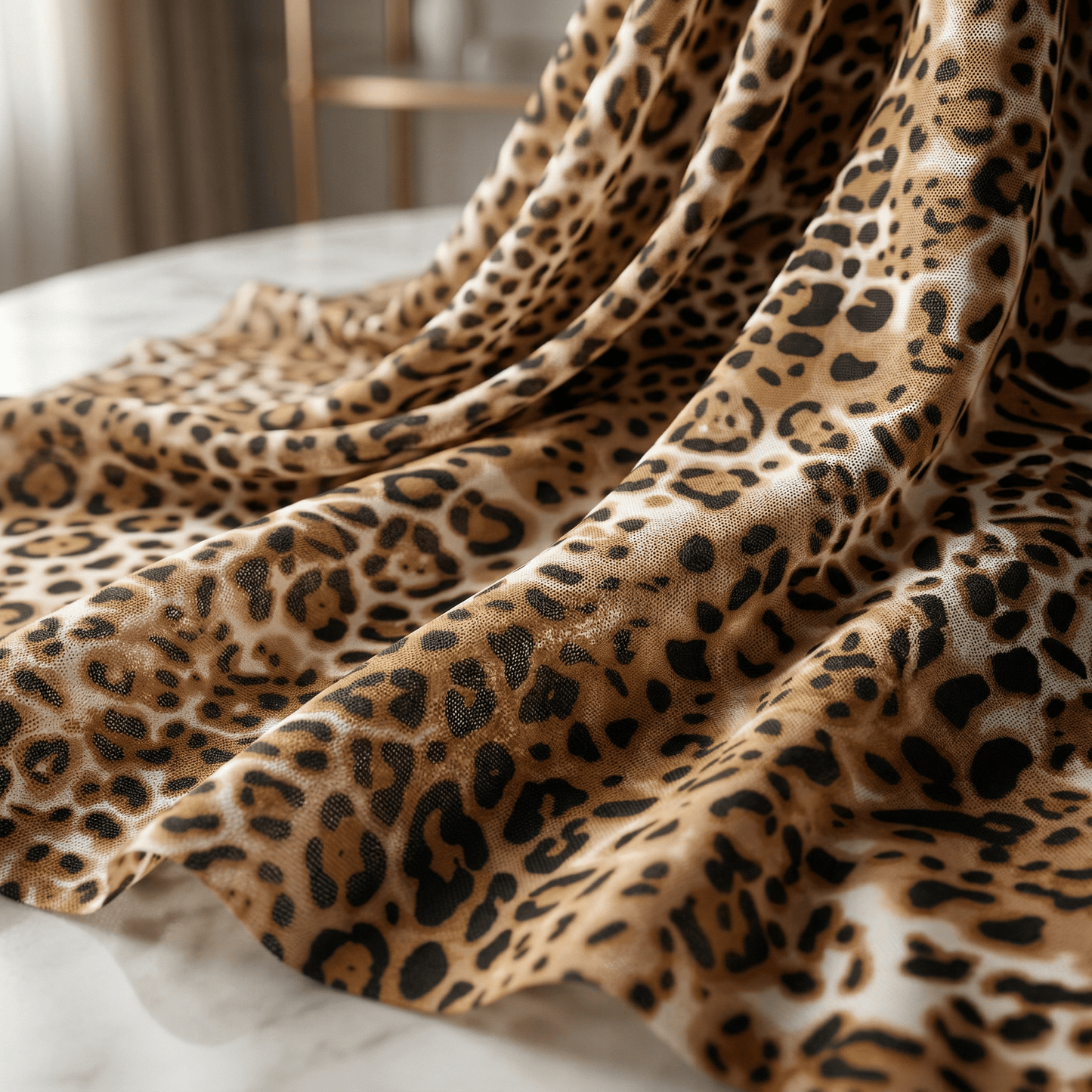 Leopard Print Stretch Power Mesh Fabric 58” Wide by the Yard – Sheer 4 Way Stretch Animal Print Mesh for Dancewear, Lingerie, Dresses & Costumes - New Creations Fabric & Foam Inc