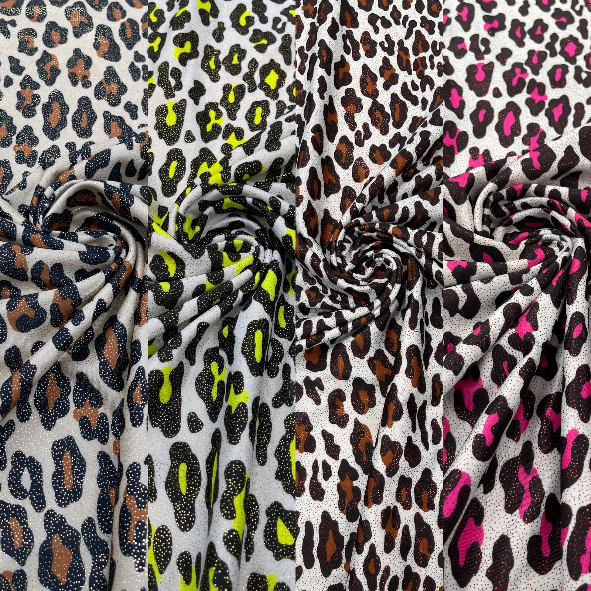 Leopard print with foil stretch spandex fabric | New Creation Fabric & Foam - New Creations Fabric & Foam Inc