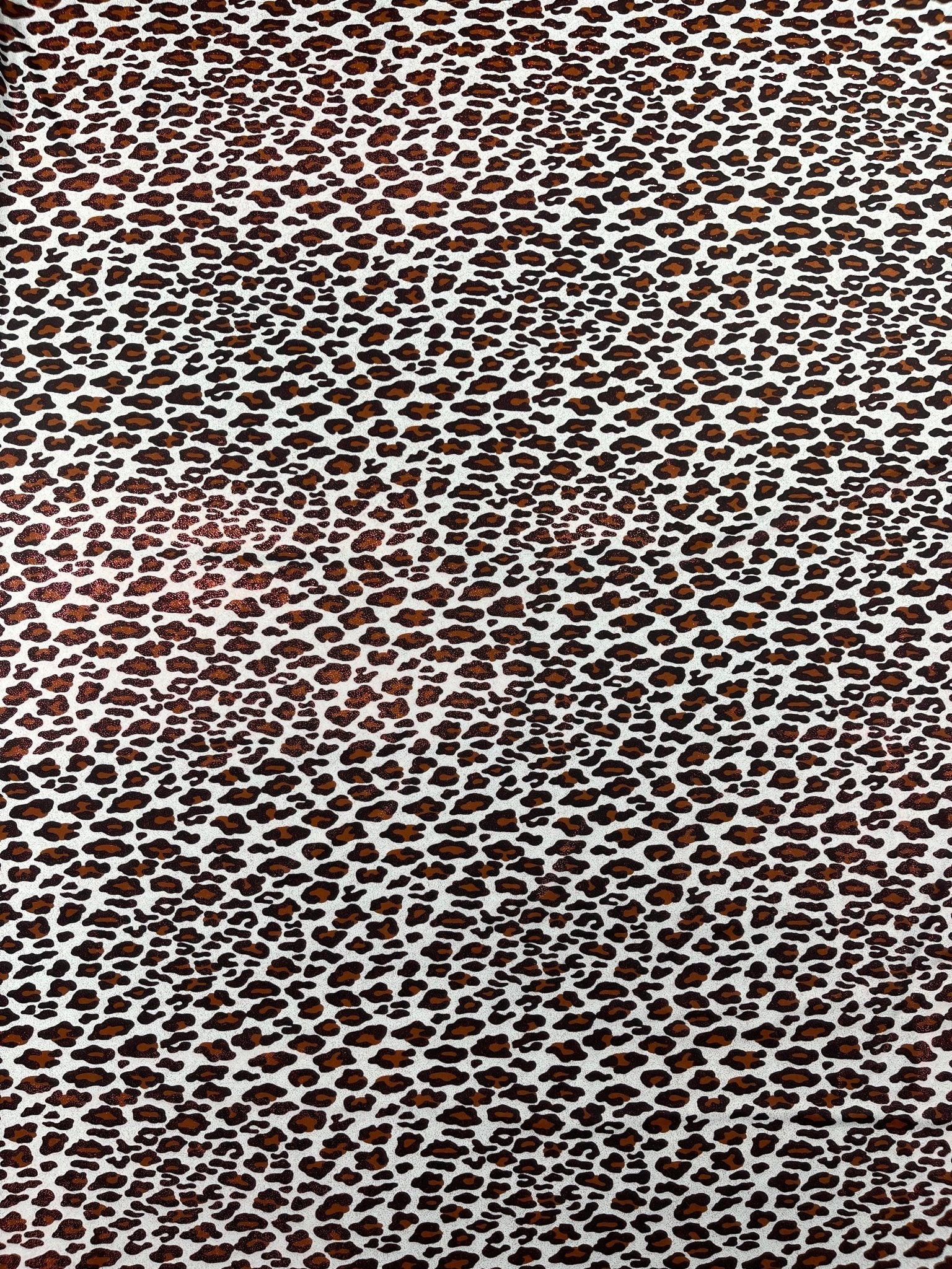Leopard print with foil stretch spandex fabric | New Creation Fabric & Foam - New Creations Fabric & Foam Inc
