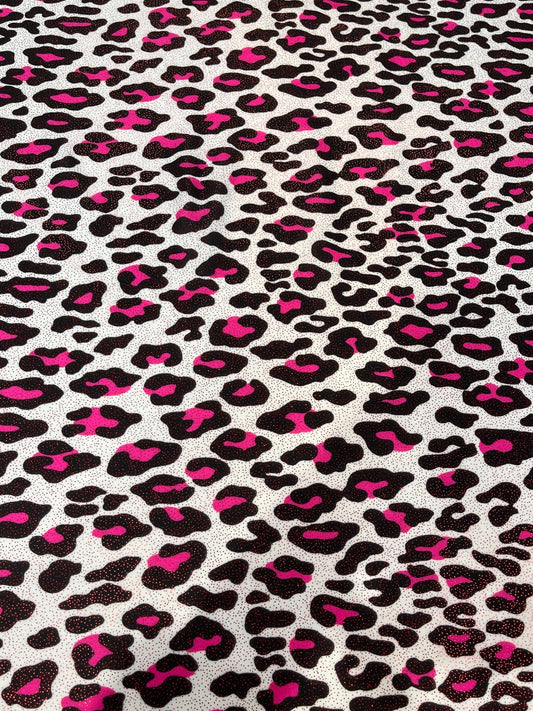 Leopard print with foil stretch spandex fabric | New Creation Fabric & Foam - New Creations Fabric & Foam Inc