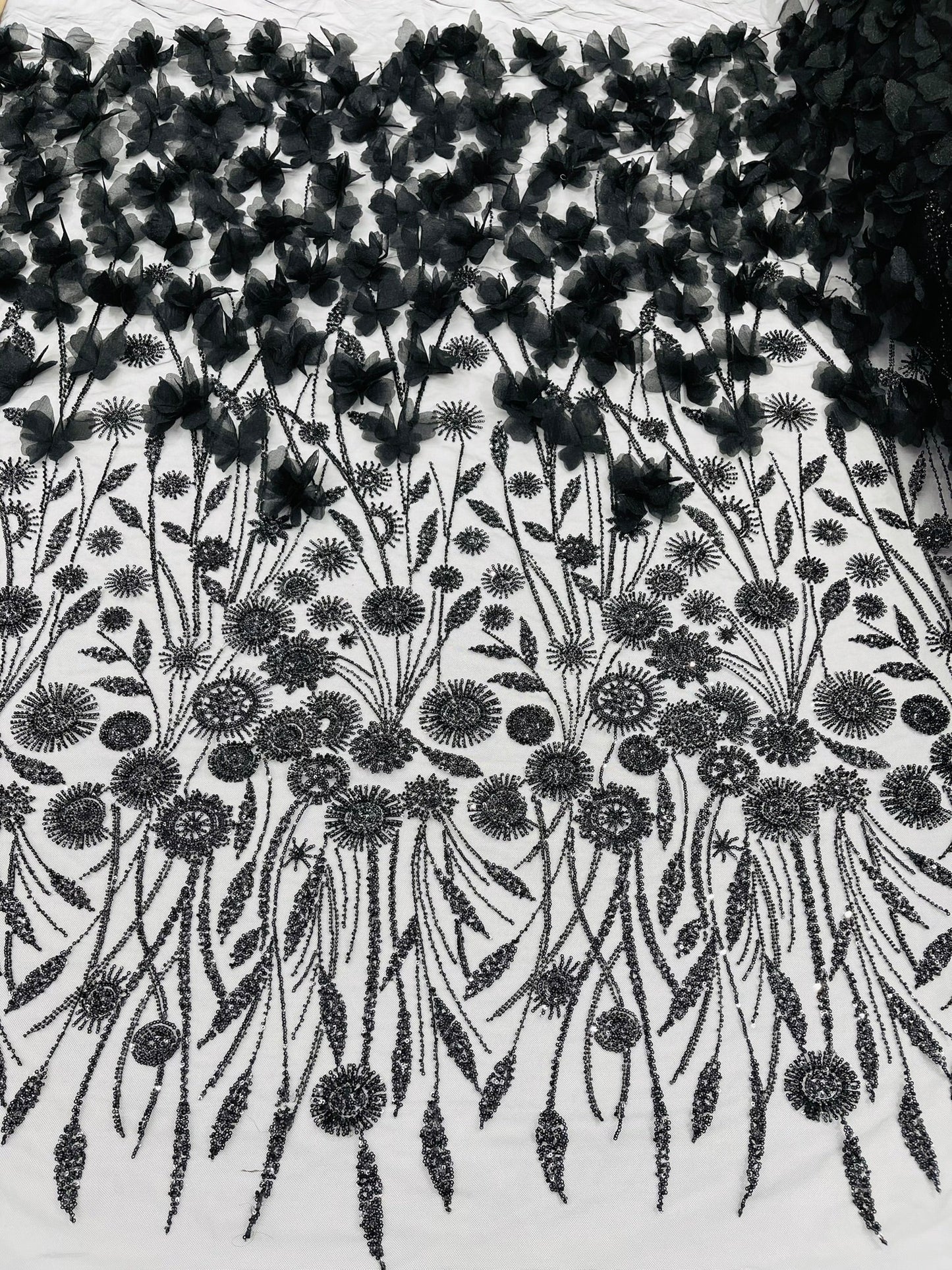 Luxury 3D Floral/Butterfly Beaded lace 54” Wide| New Creations Fabric & Foam Inc. - New Creations Fabric & Foam Inc