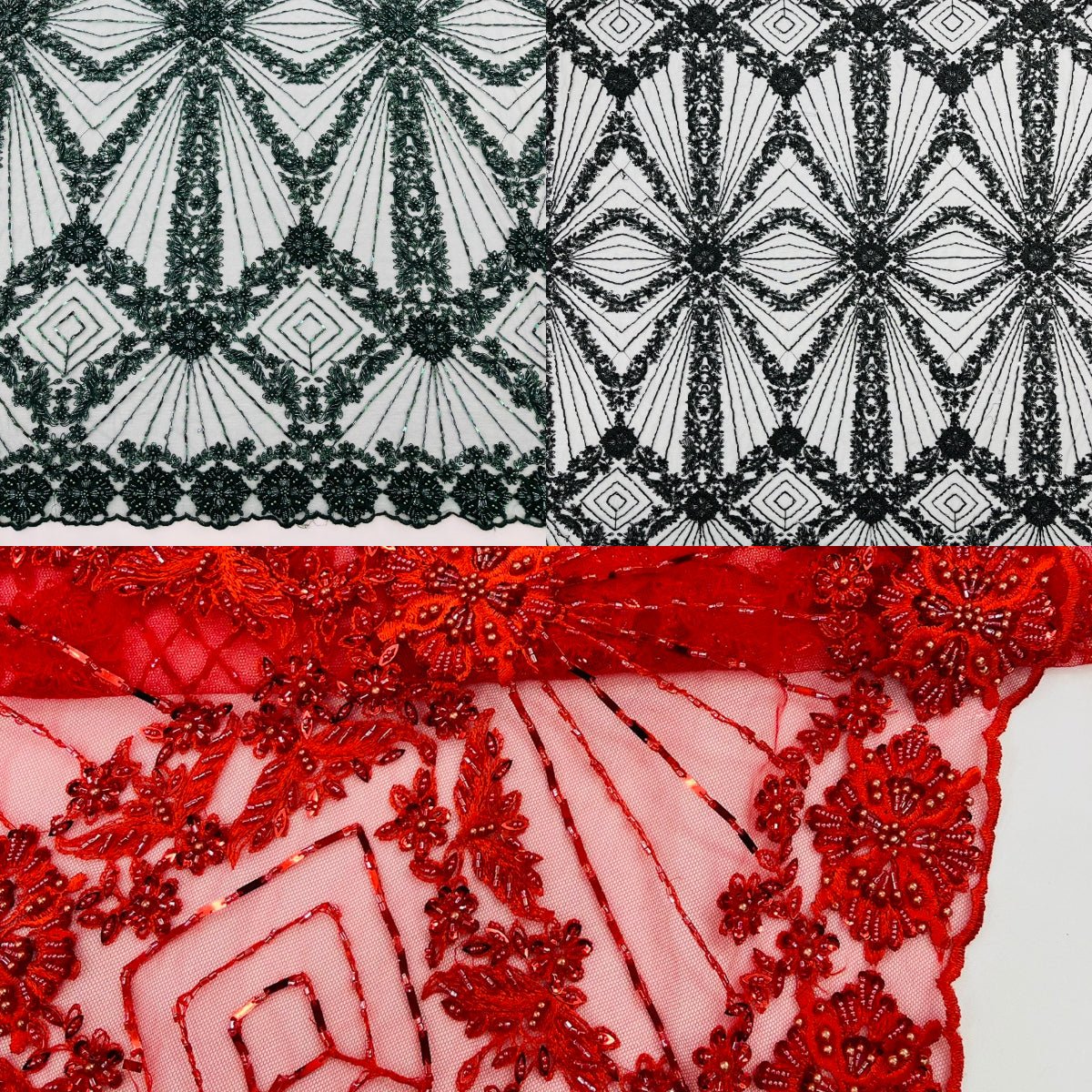 Luxury Bridal Fabric with Geometric Beading on a mesh 54” Wide| New Creations Fabric & Foam Inc. - New Creations Fabric & Foam Inc