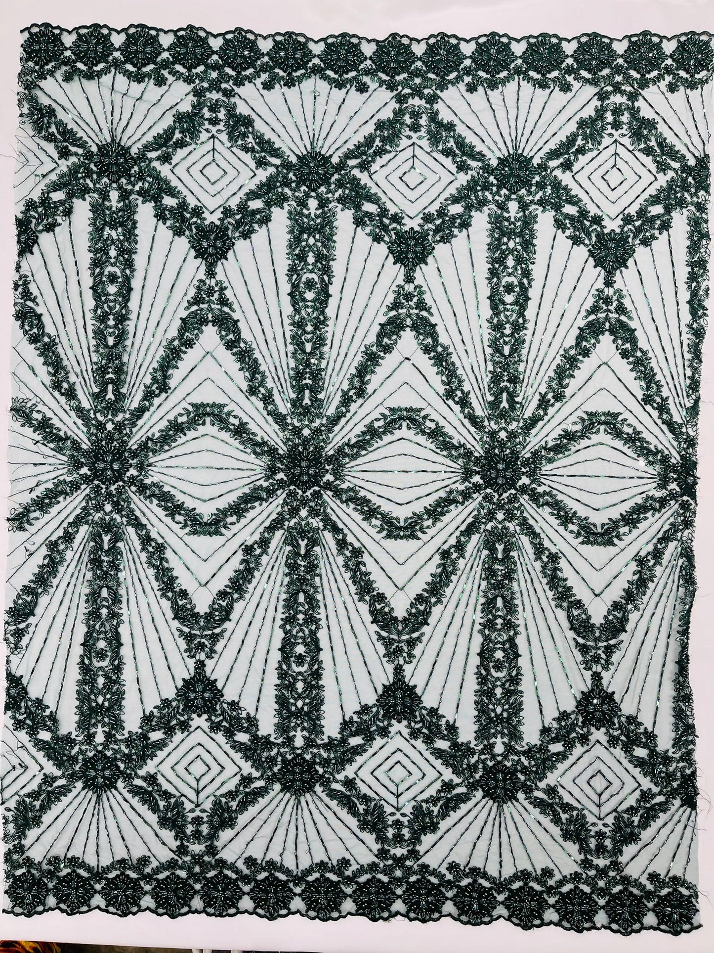 Luxury Bridal Fabric with Geometric Beading on a mesh 54” Wide| New Creations Fabric & Foam Inc. - New Creations Fabric & Foam Inc
