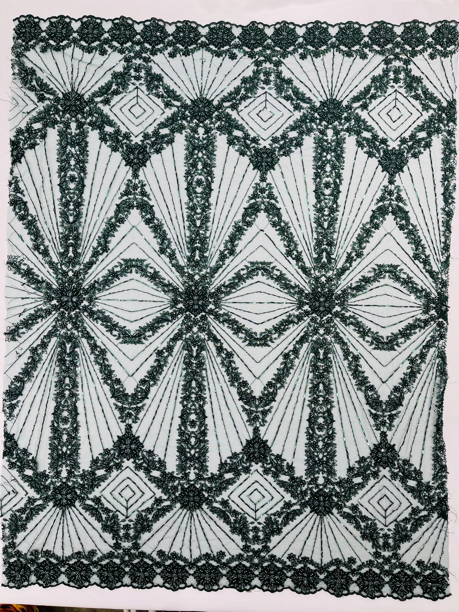 Luxury Bridal Fabric with Geometric Beading on a mesh 54” Wide| New Creations Fabric & Foam Inc. - New Creations Fabric & Foam Inc