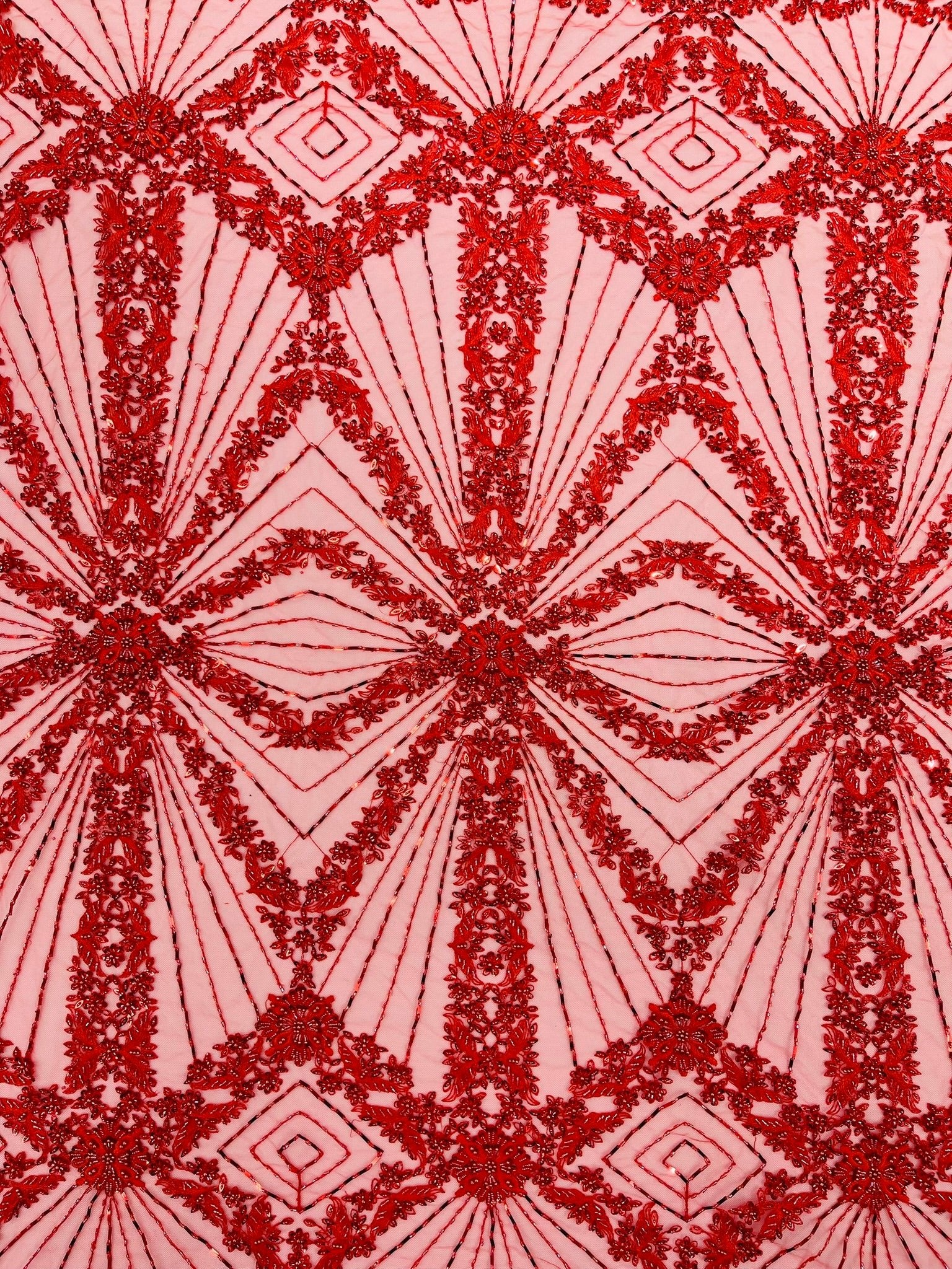 Luxury Bridal Fabric with Geometric Beading on a mesh 54” Wide| New Creations Fabric & Foam Inc. - New Creations Fabric & Foam Inc