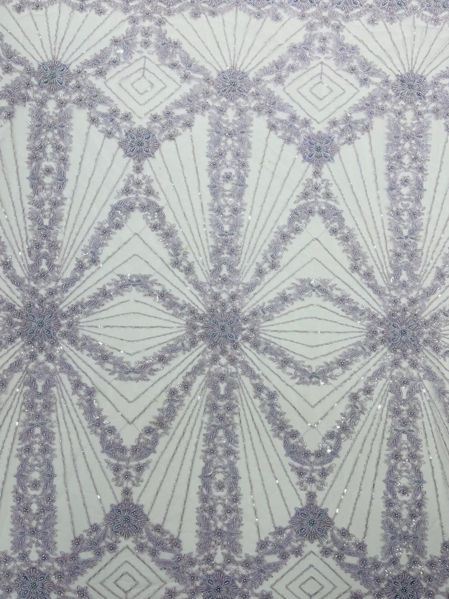 Luxury Bridal Fabric with Geometric Beading on a mesh 54” Wide| New Creations Fabric & Foam Inc. - New Creations Fabric & Foam Inc