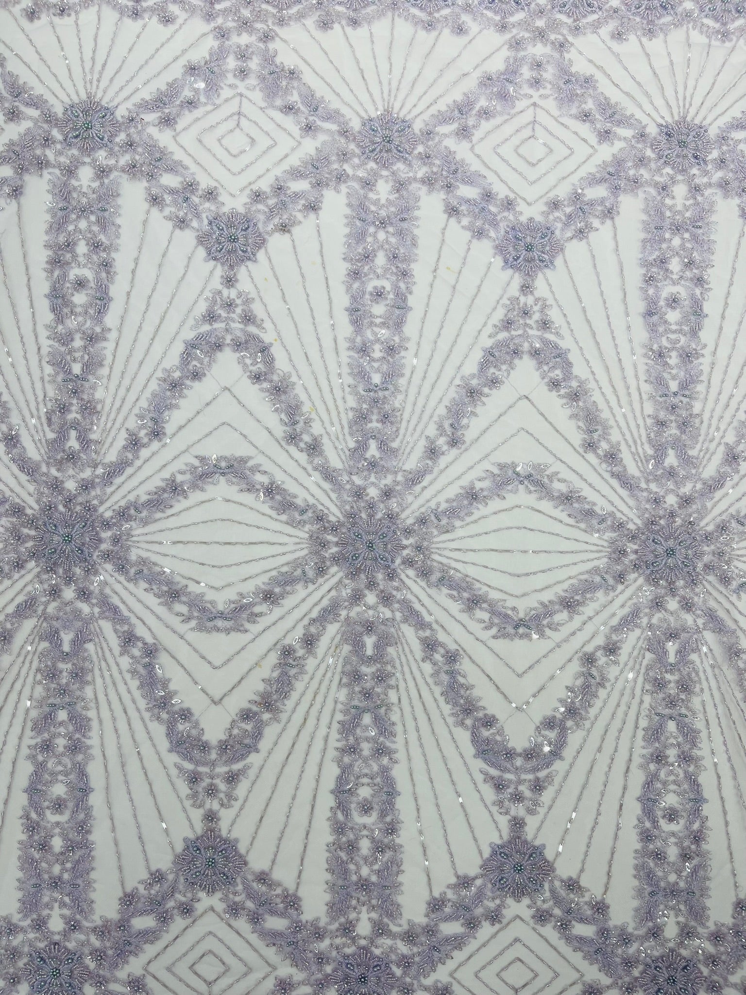 Luxury Bridal Fabric with Geometric Beading on a mesh 54” Wide| New Creations Fabric & Foam Inc. - New Creations Fabric & Foam Inc