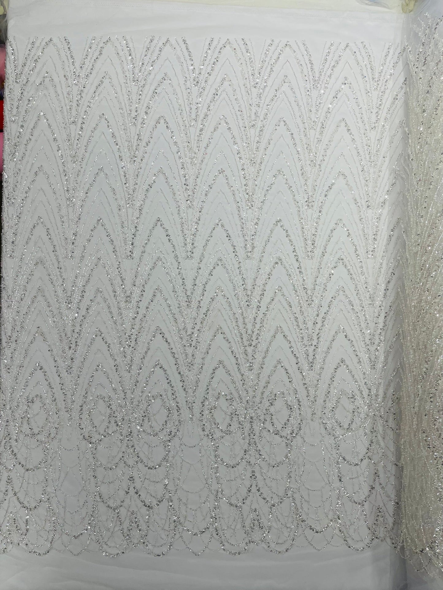 Luxury Chain Geometric Beaded Lace 54” Wide| New Creations Fabric & Foam Inc. - New Creations Fabric & Foam Inc