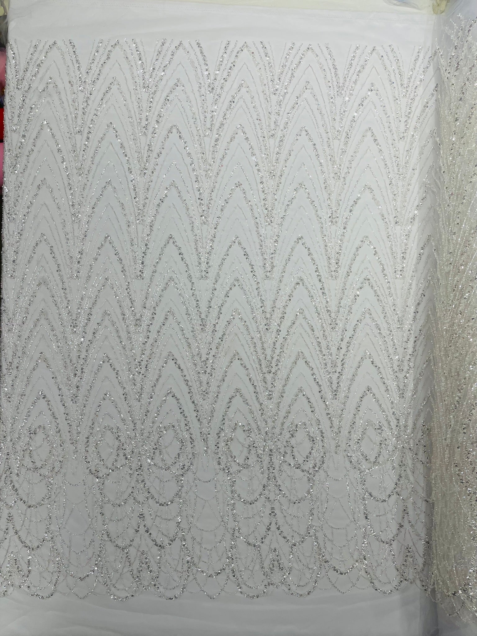 Luxury Chain Geometric Beaded Lace 54” Wide| New Creations Fabric & Foam Inc. - New Creations Fabric & Foam Inc