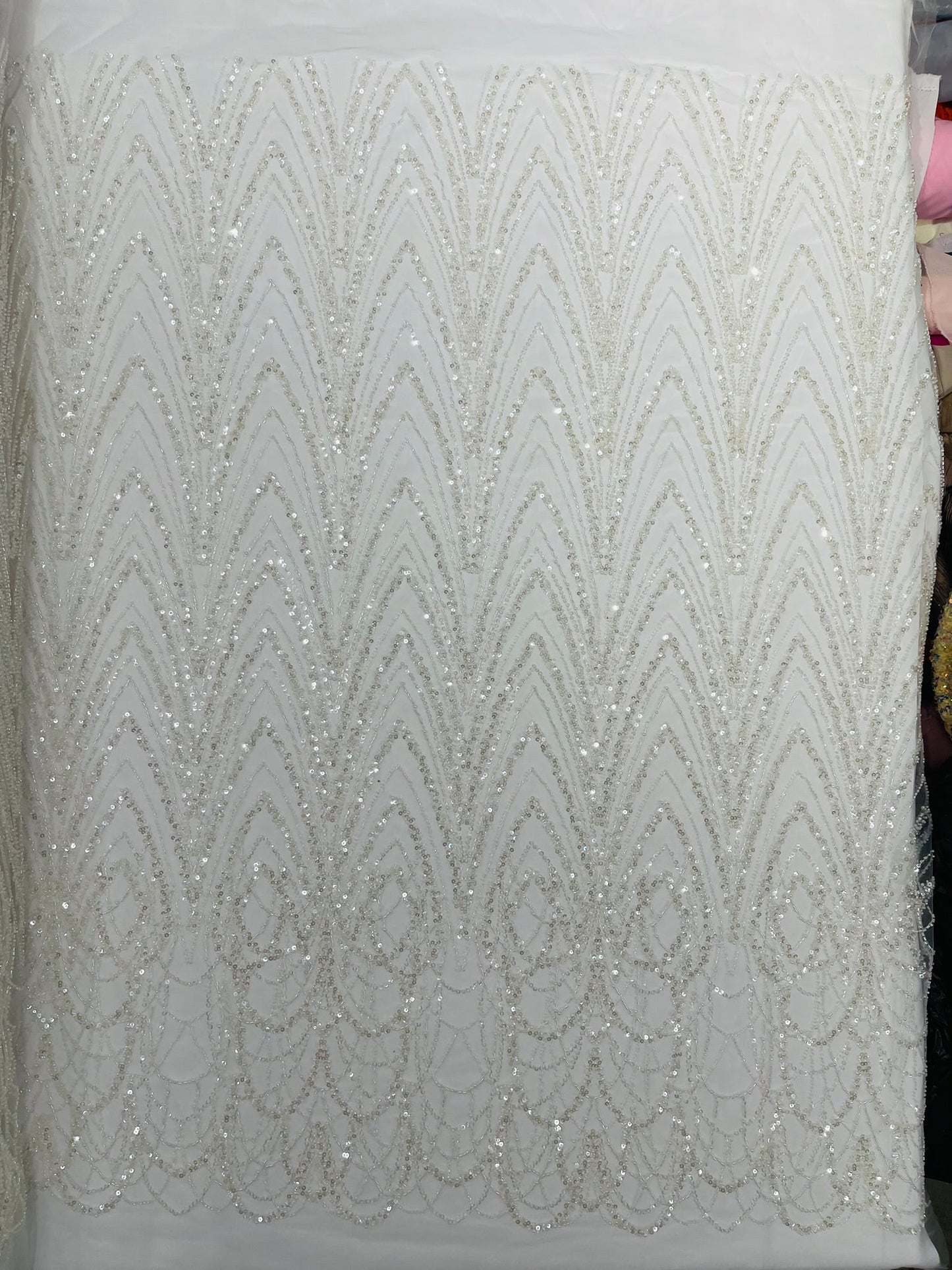 Luxury Chain Geometric Beaded Lace 54” Wide| New Creations Fabric & Foam Inc. - New Creations Fabric & Foam Inc