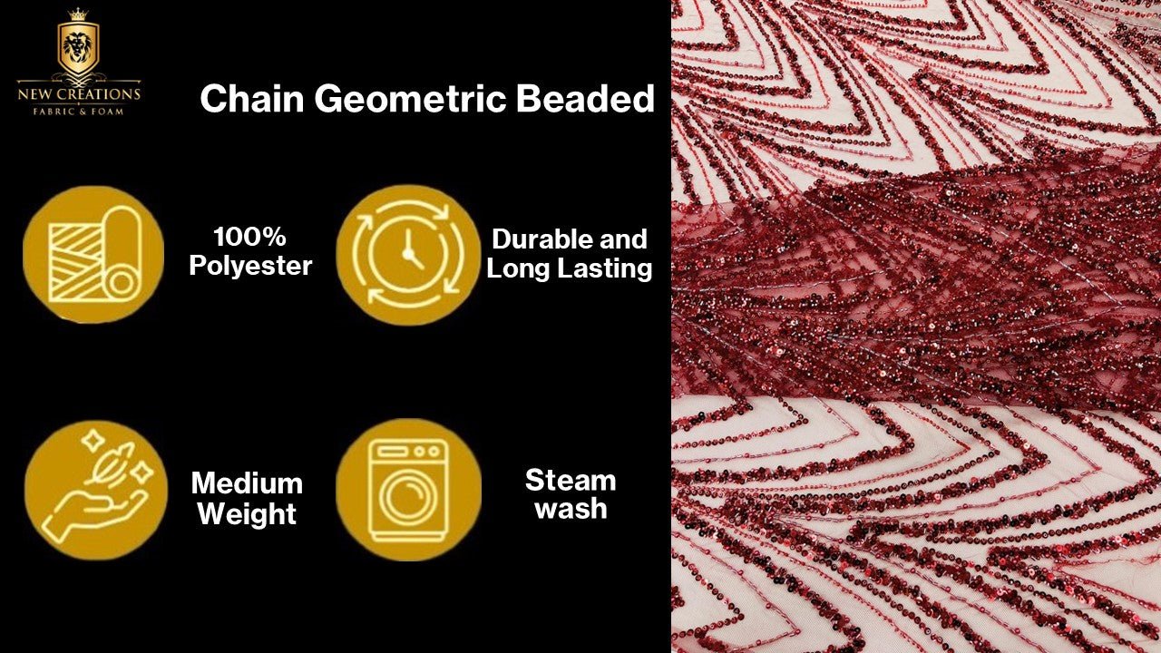 Luxury Chain Geometric Beaded Lace 54” Wide| New Creations Fabric & Foam Inc. - New Creations Fabric & Foam Inc