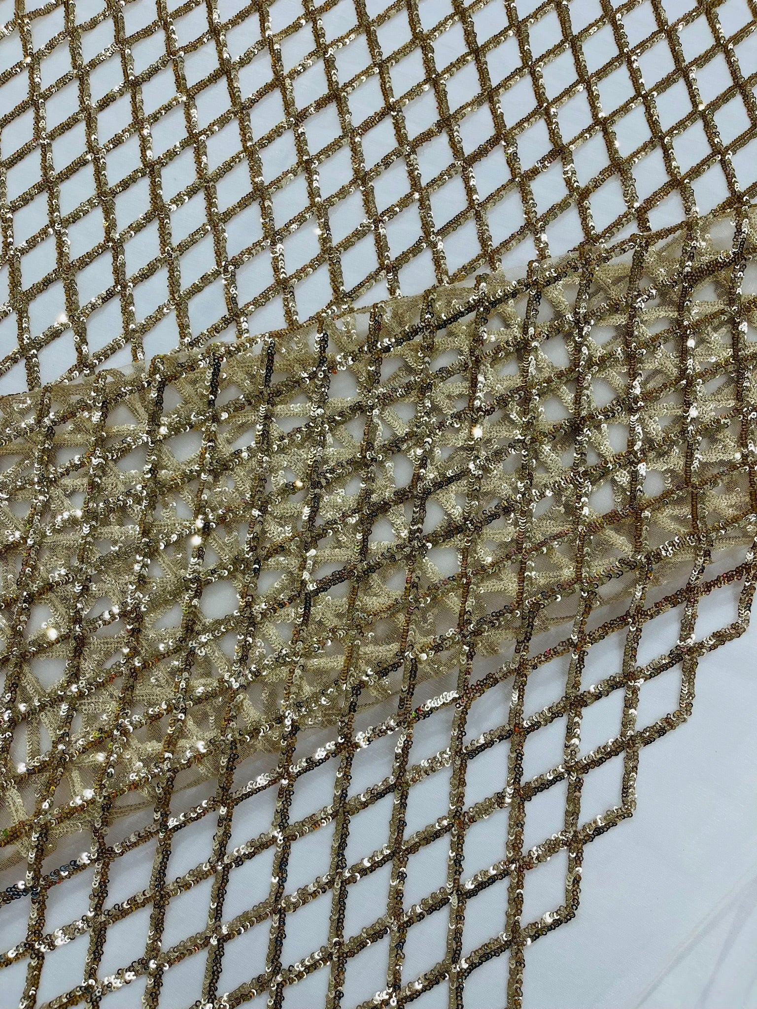 Luxury Diamond Design Mini Glitz Sequins On A Mesh 54” Wide| New Creations Fabric & Foam Inc. - New Creations Fabric & Foam Inc