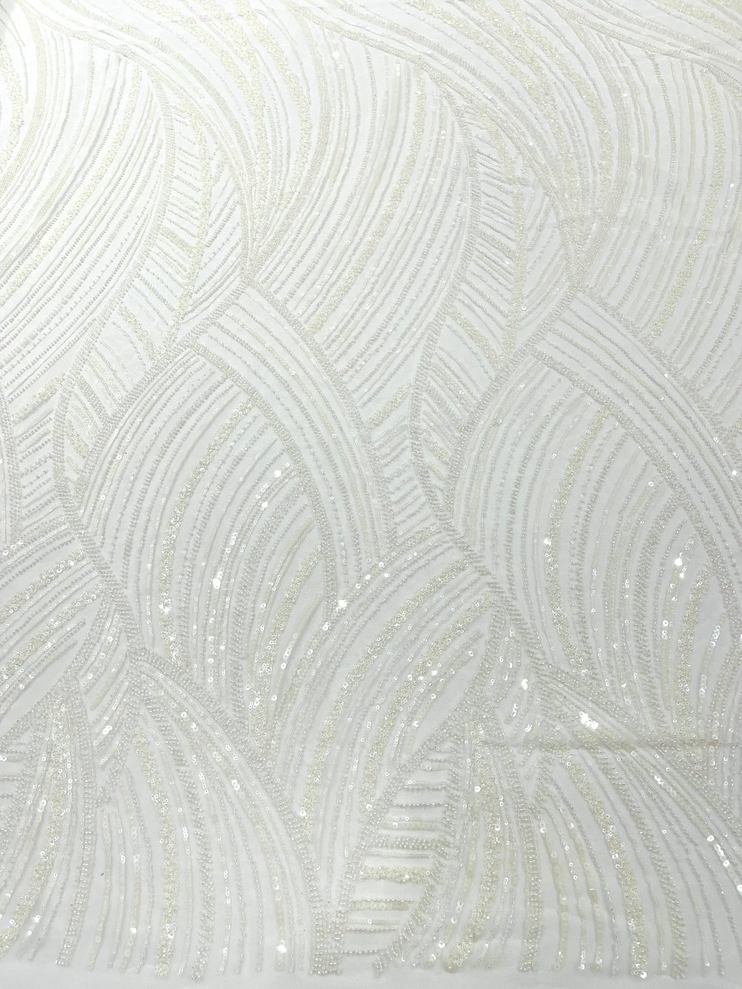 Luxury Feather Damask Beaded Lace Fabric| Prom| Wedding| By The Yard. - New Creations Fabric & Foam Inc