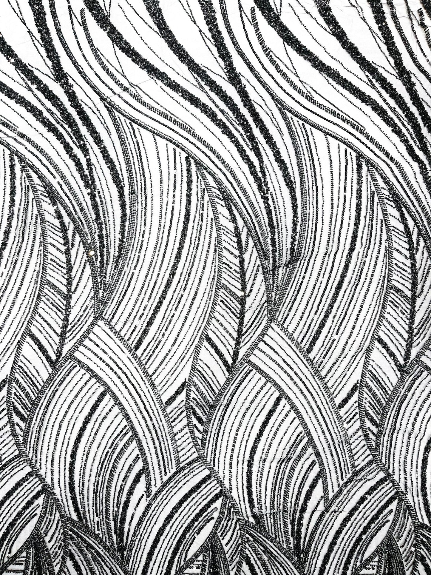 Luxury Feather Damask Beaded Lace Fabric| Prom| Wedding| By The Yard. - New Creations Fabric & Foam Inc