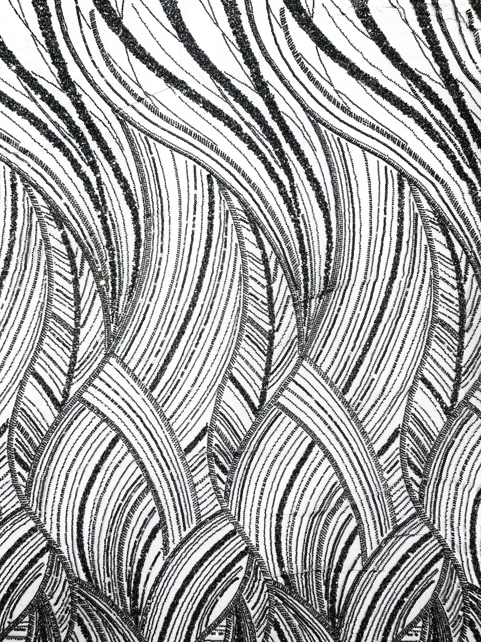 Luxury Feather Damask Beaded Lace Fabric| Prom| Wedding| By The Yard. - New Creations Fabric & Foam Inc