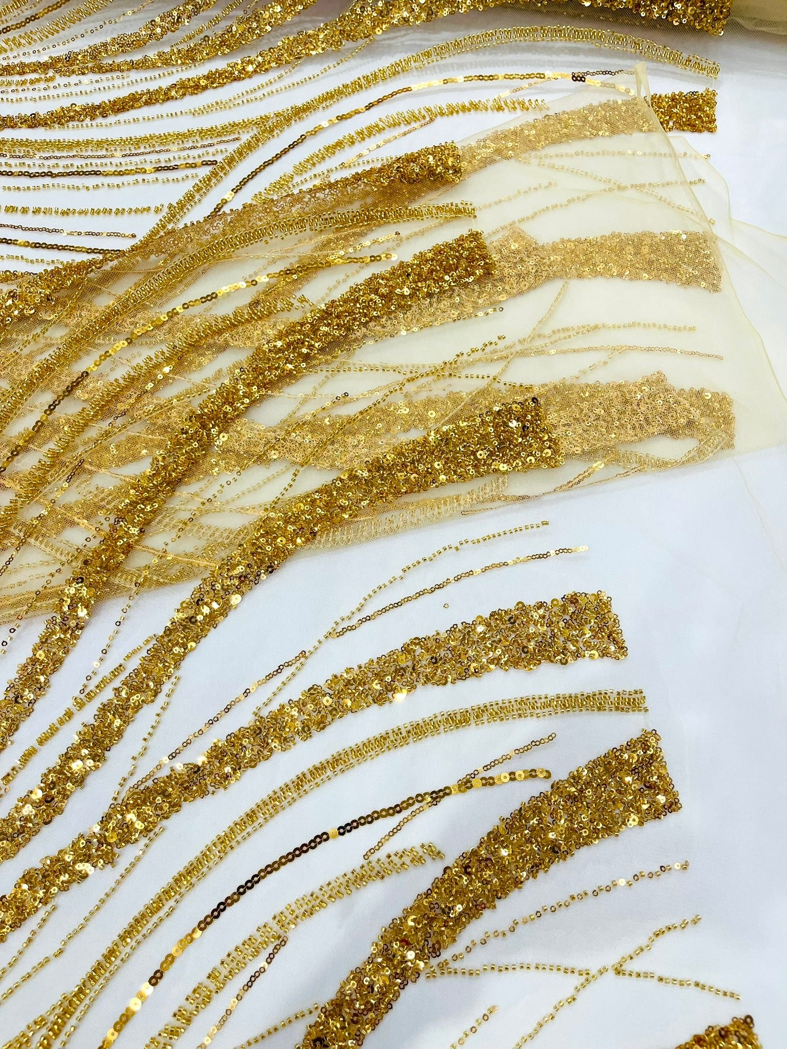 Luxury Feather Damask Beaded Lace Fabric| Prom| Wedding| By The Yard. - New Creations Fabric & Foam Inc