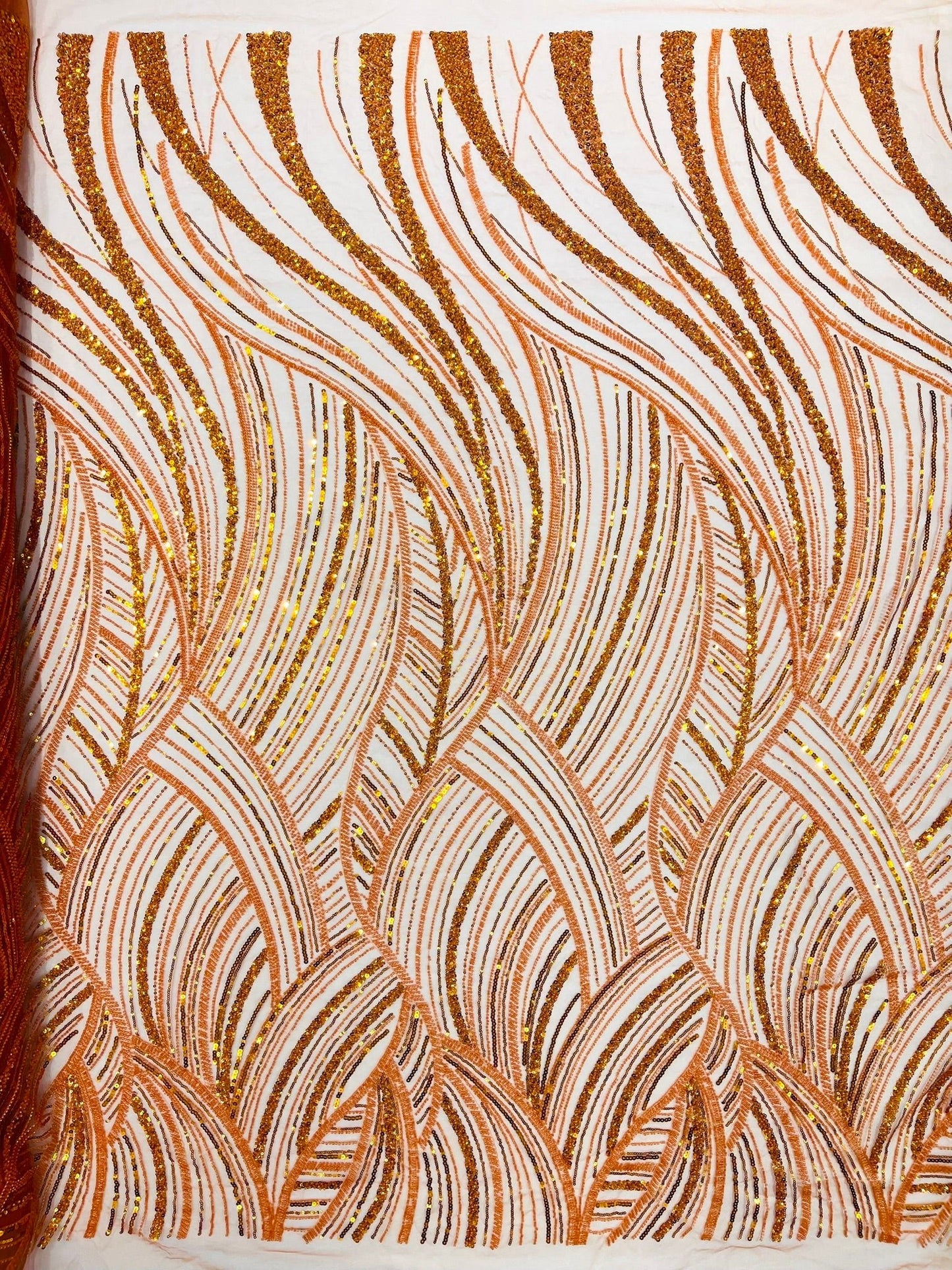 Luxury Feather Damask Beaded Lace Fabric| Prom| Wedding| By The Yard. - New Creations Fabric & Foam Inc