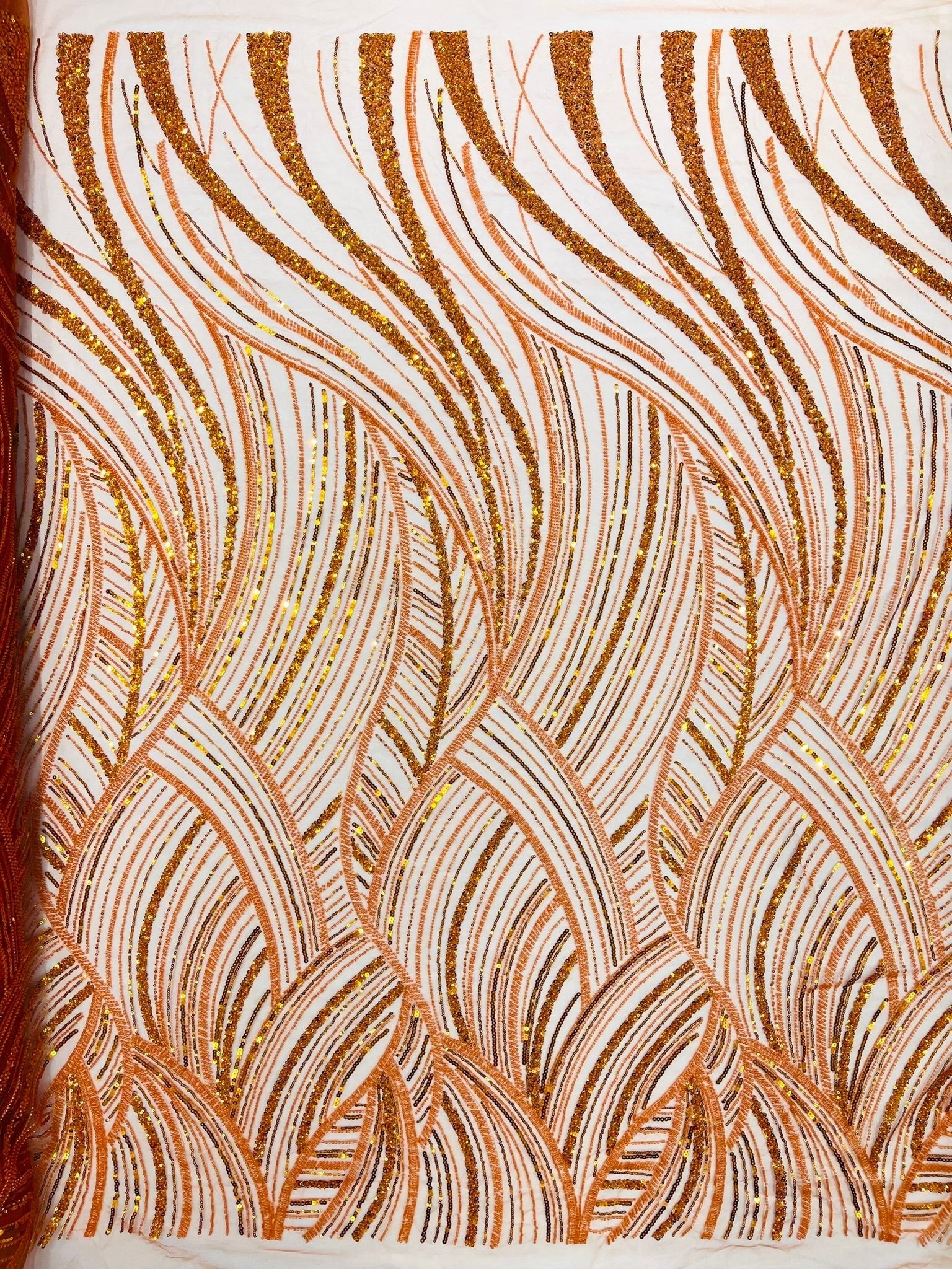 Luxury Feather Damask Beaded Lace Fabric| Prom| Wedding| By The Yard. - New Creations Fabric & Foam Inc