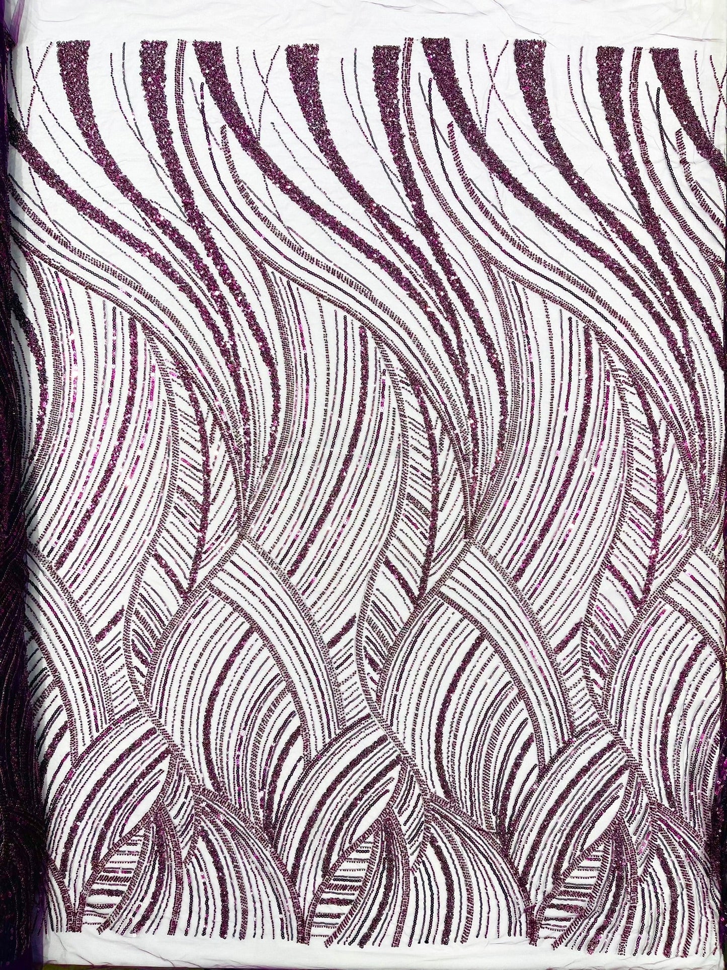 Luxury Feather Damask Beaded Lace Fabric| Prom| Wedding| By The Yard. - New Creations Fabric & Foam Inc