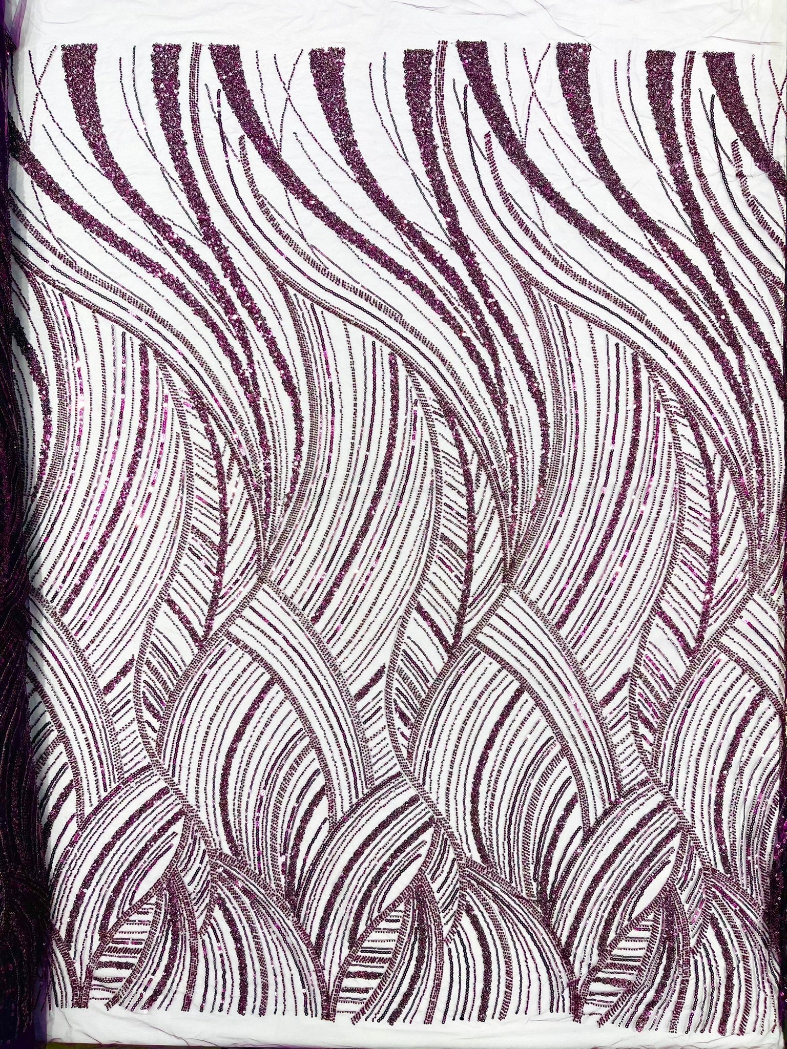 Luxury Feather Damask Beaded Lace Fabric| Prom| Wedding| By The Yard. - New Creations Fabric & Foam Inc