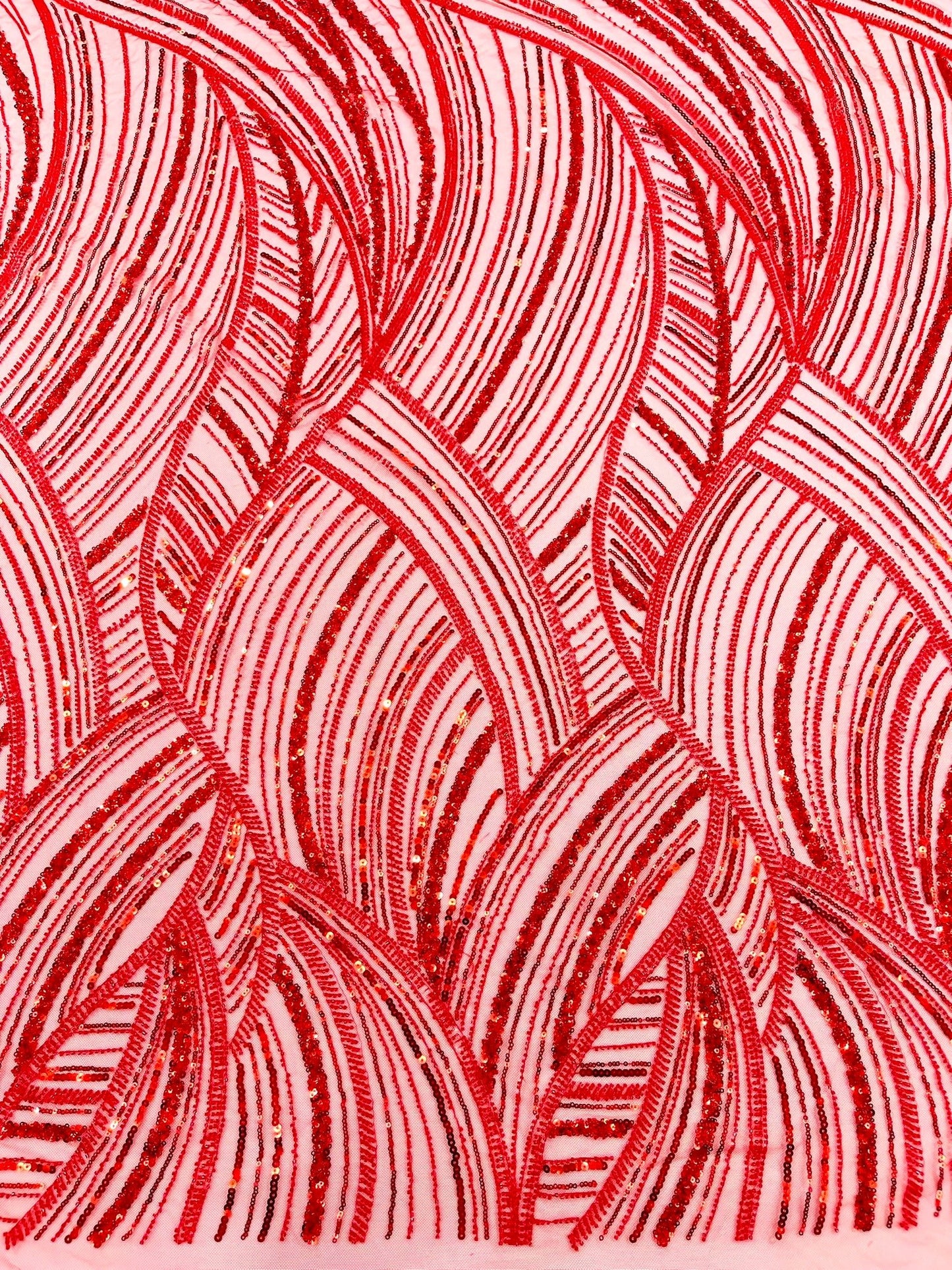 Luxury Feather Damask Beaded Lace Fabric| Prom| Wedding| By The Yard. - New Creations Fabric & Foam Inc