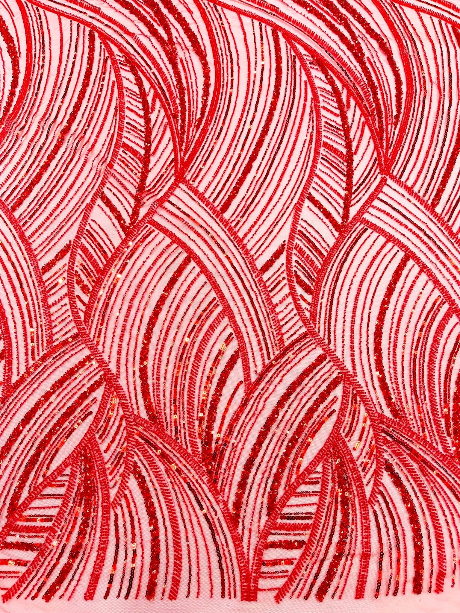 Luxury Feather Damask Beaded Lace Fabric| Prom| Wedding| By The Yard. - New Creations Fabric & Foam Inc