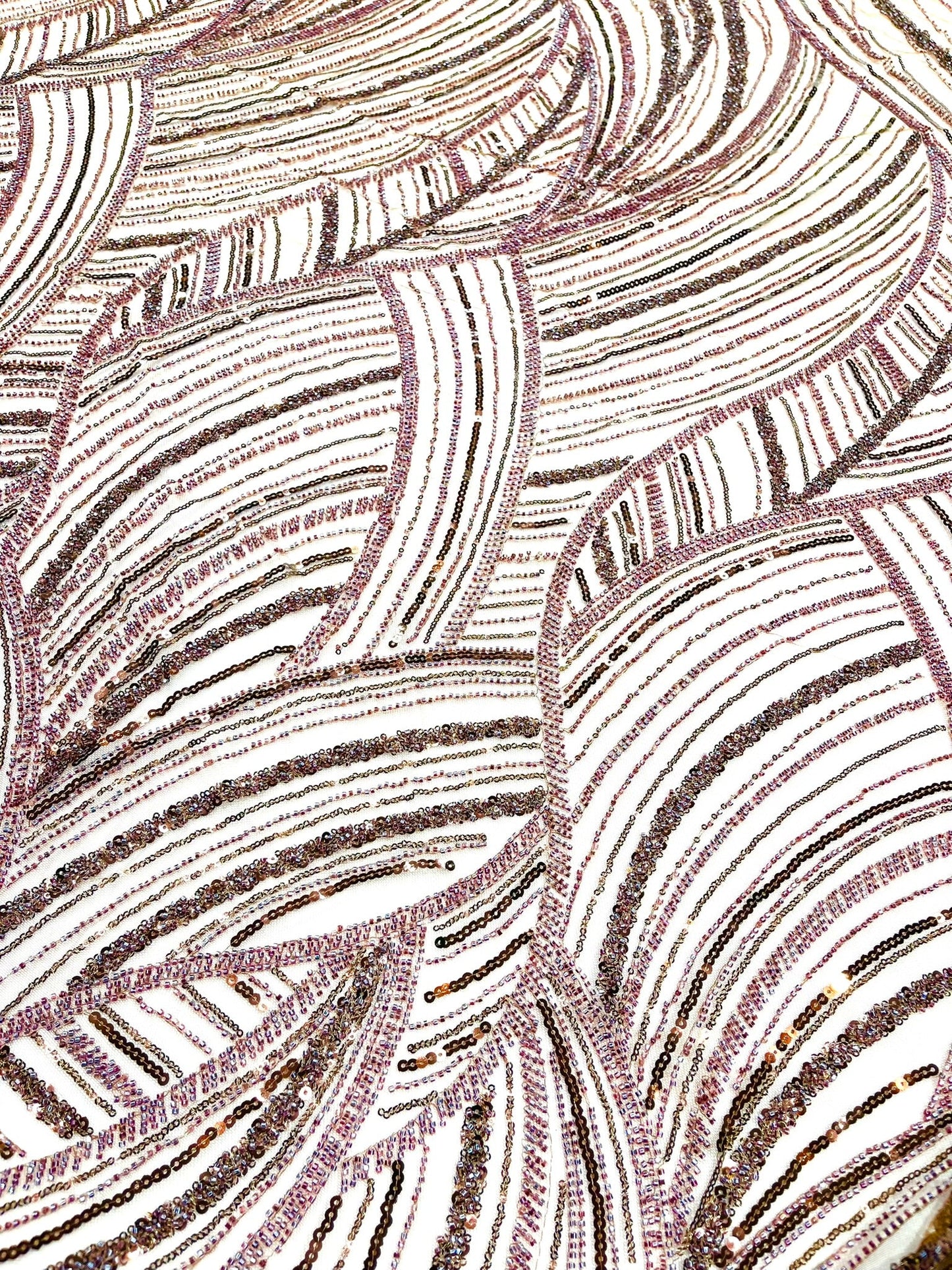 Luxury Feather Damask Beaded Lace Fabric| Prom| Wedding| By The Yard. - New Creations Fabric & Foam Inc