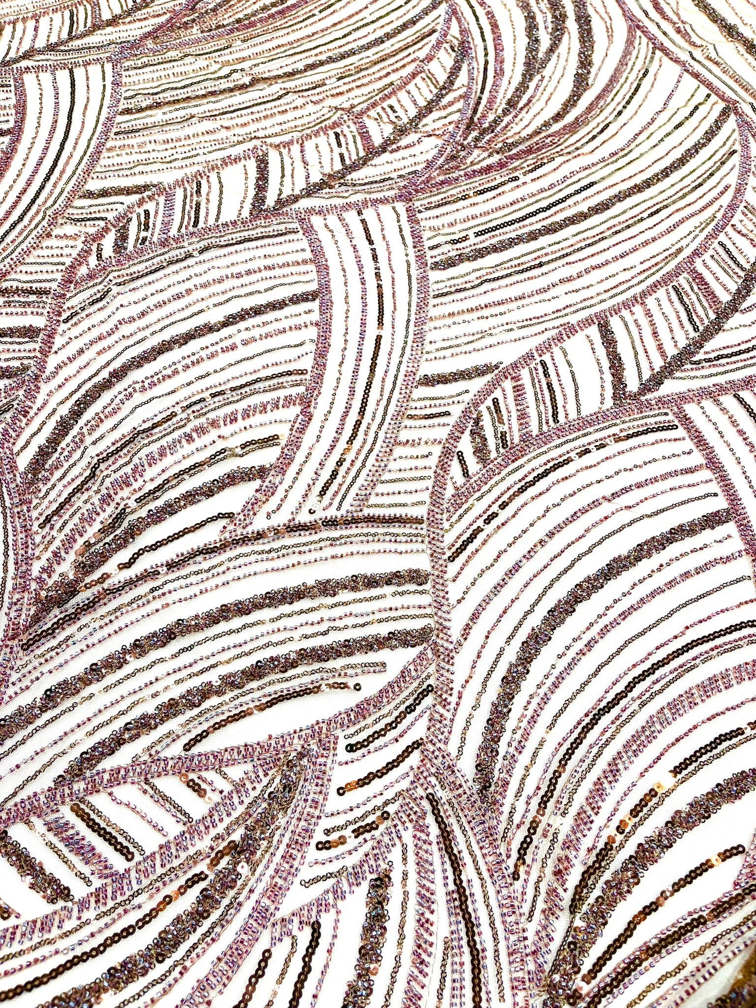Luxury Feather Damask Beaded Lace Fabric| Prom| Wedding| By The Yard. - New Creations Fabric & Foam Inc