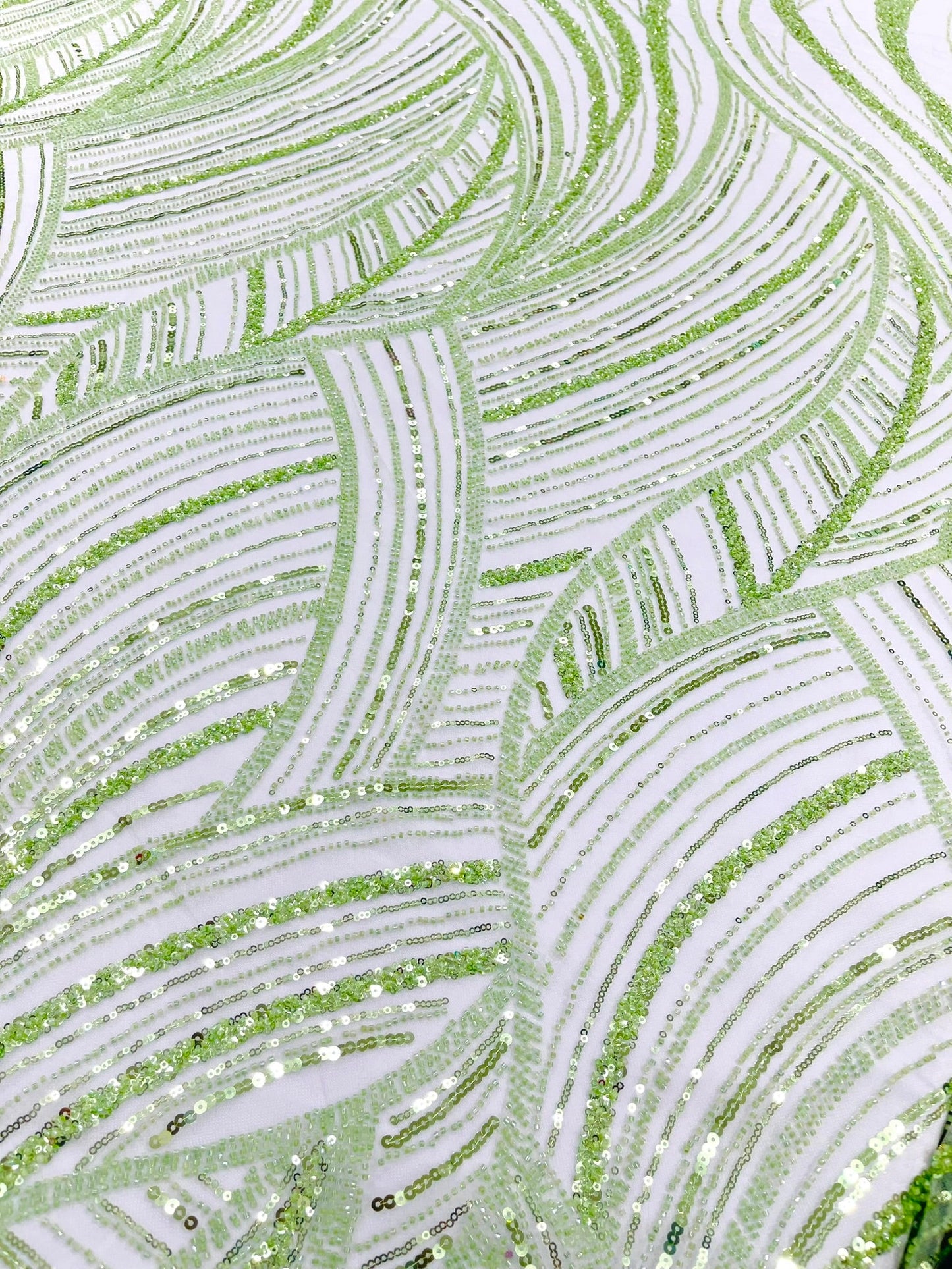 Luxury Feather Damask Beaded Lace Fabric| Prom| Wedding| By The Yard. - New Creations Fabric & Foam Inc