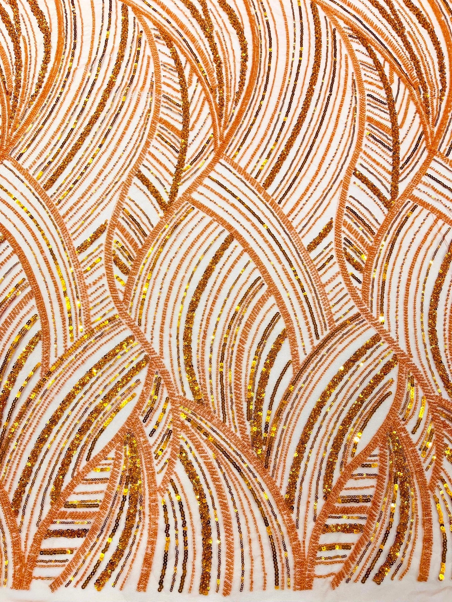 Luxury Feather Damask Beaded Lace Fabric| Prom| Wedding| By The Yard. - New Creations Fabric & Foam Inc
