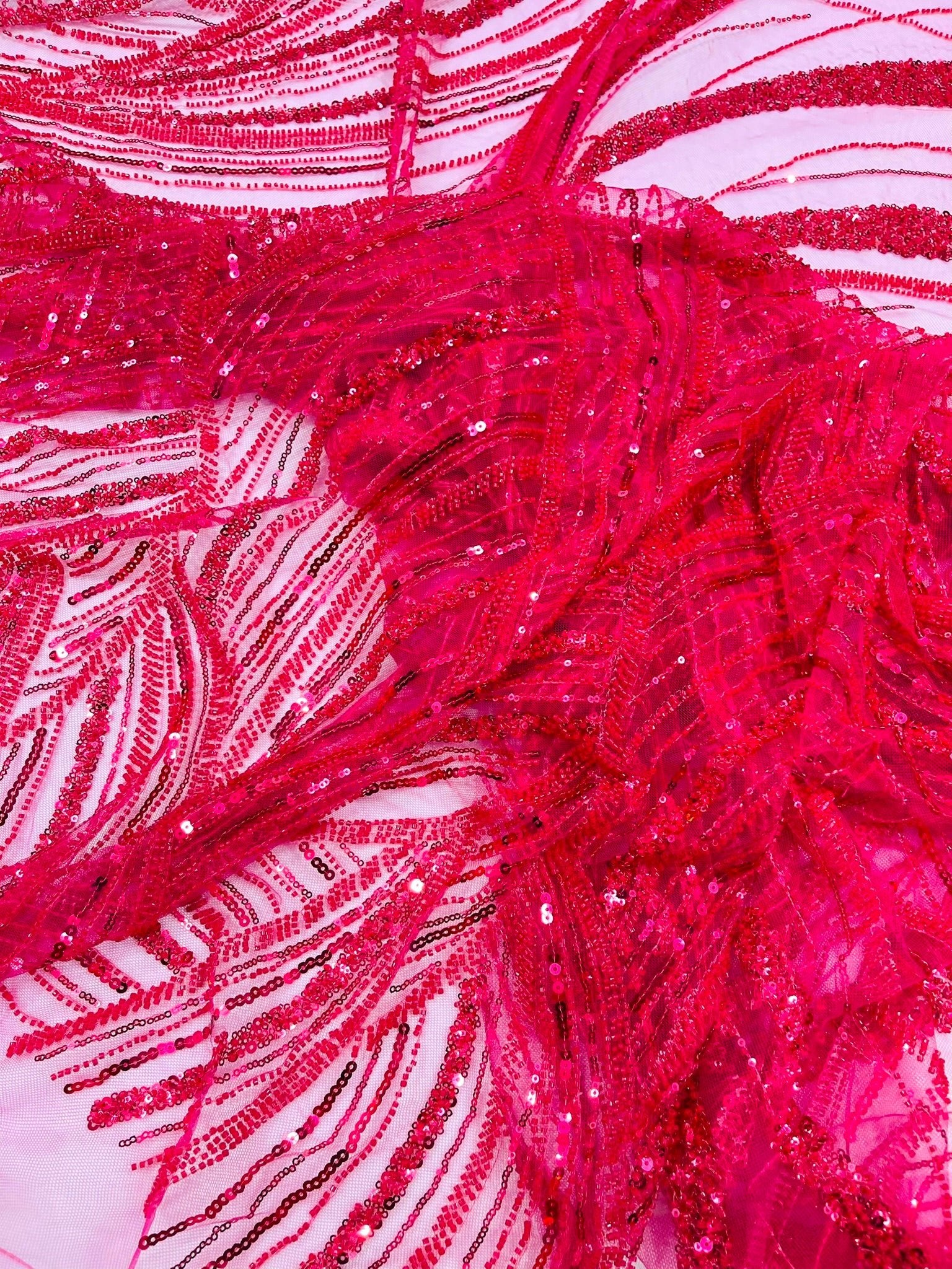 Luxury Feather Damask Beaded Lace Fabric| Prom| Wedding| By The Yard. - New Creations Fabric & Foam Inc