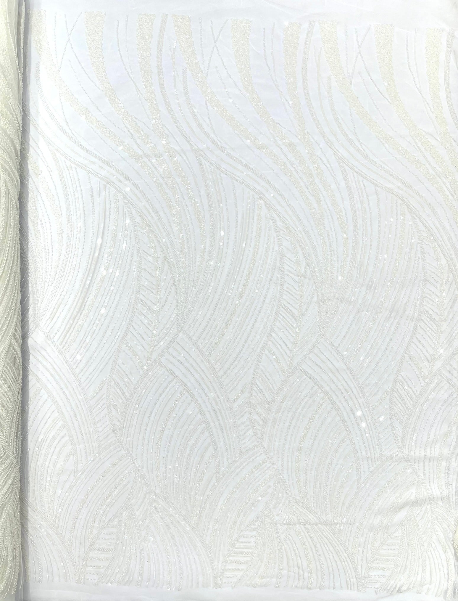 Luxury Feather Damask Beaded Lace Fabric| Prom| Wedding| By The Yard. - New Creations Fabric & Foam Inc