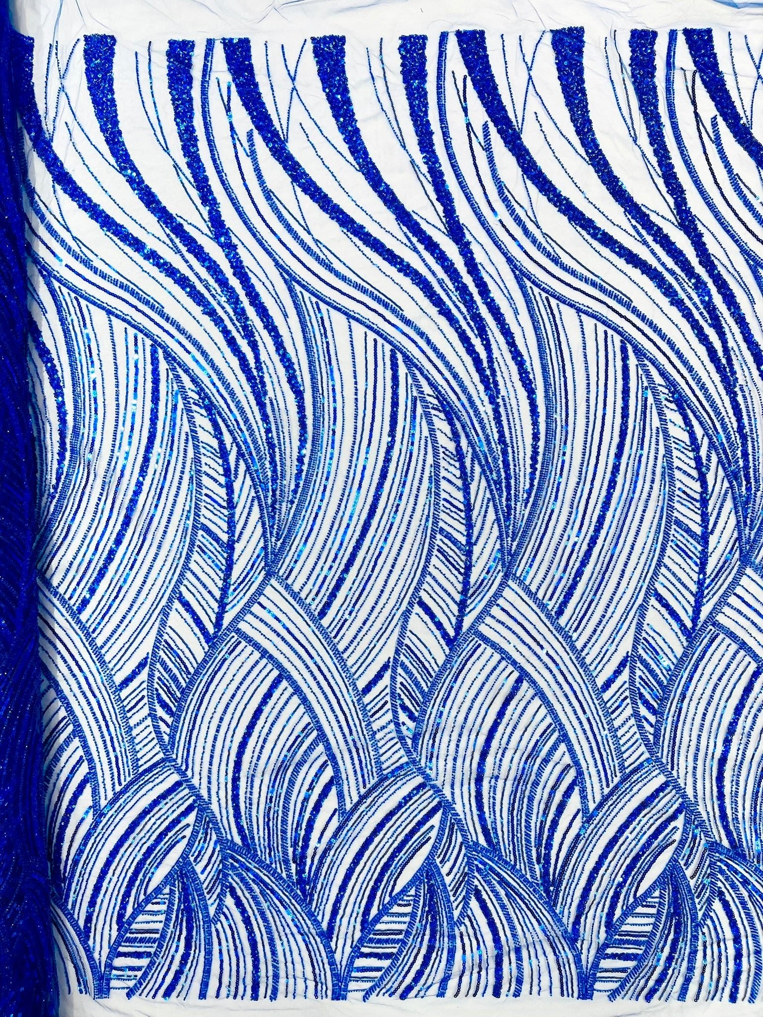 Luxury Feather Damask Beaded Lace Fabric| Prom| Wedding| By The Yard. - New Creations Fabric & Foam Inc