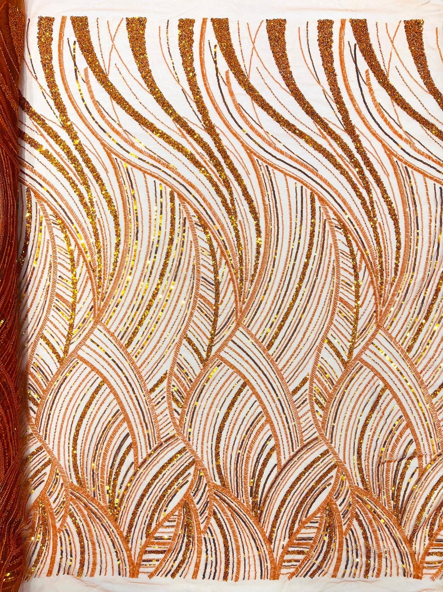 Luxury Feather Damask Beaded Lace Fabric| Prom| Wedding| By The Yard. - New Creations Fabric & Foam Inc
