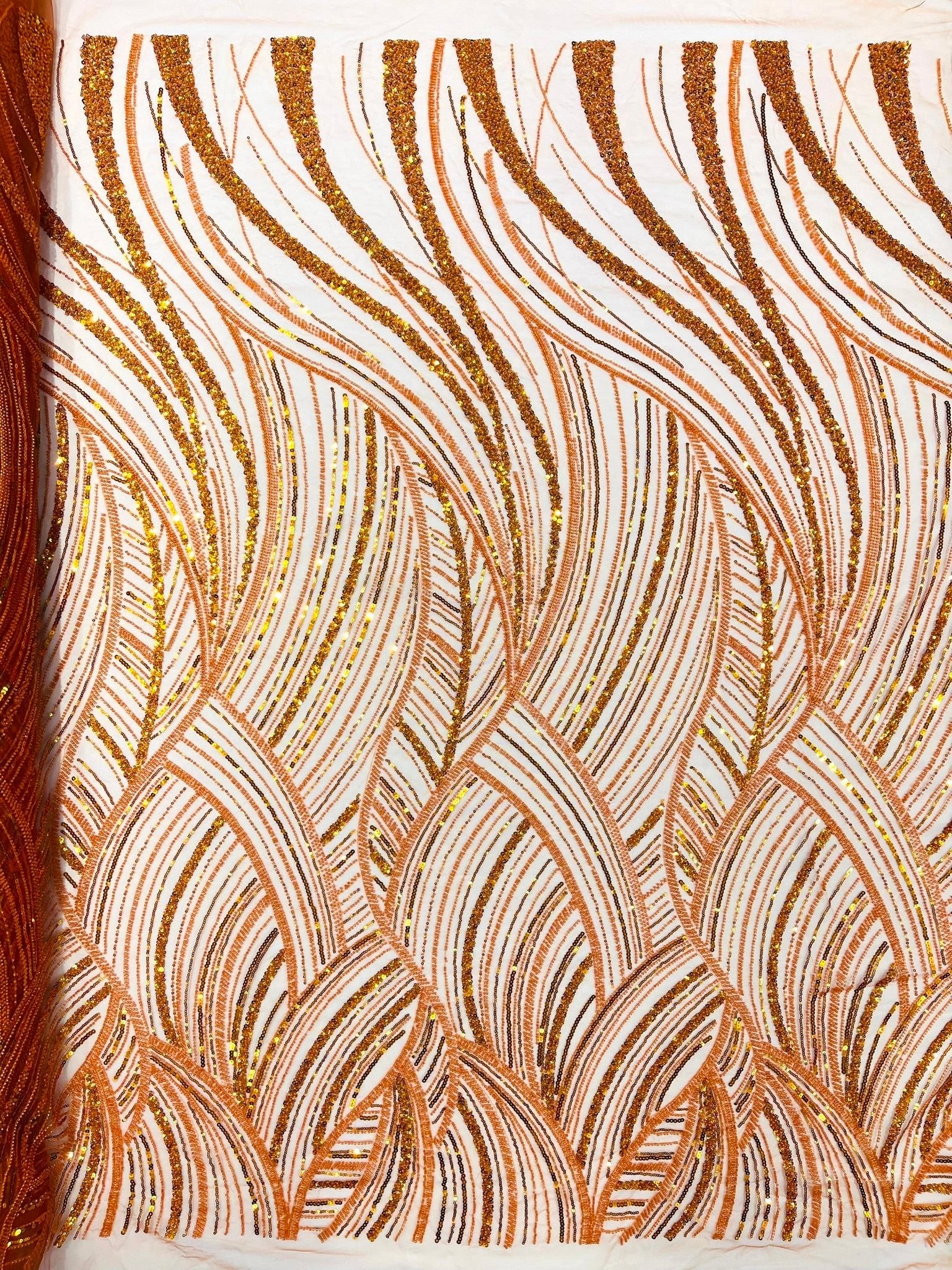 Luxury Feather Damask Beaded Lace Fabric| Prom| Wedding| By The Yard. - New Creations Fabric & Foam Inc