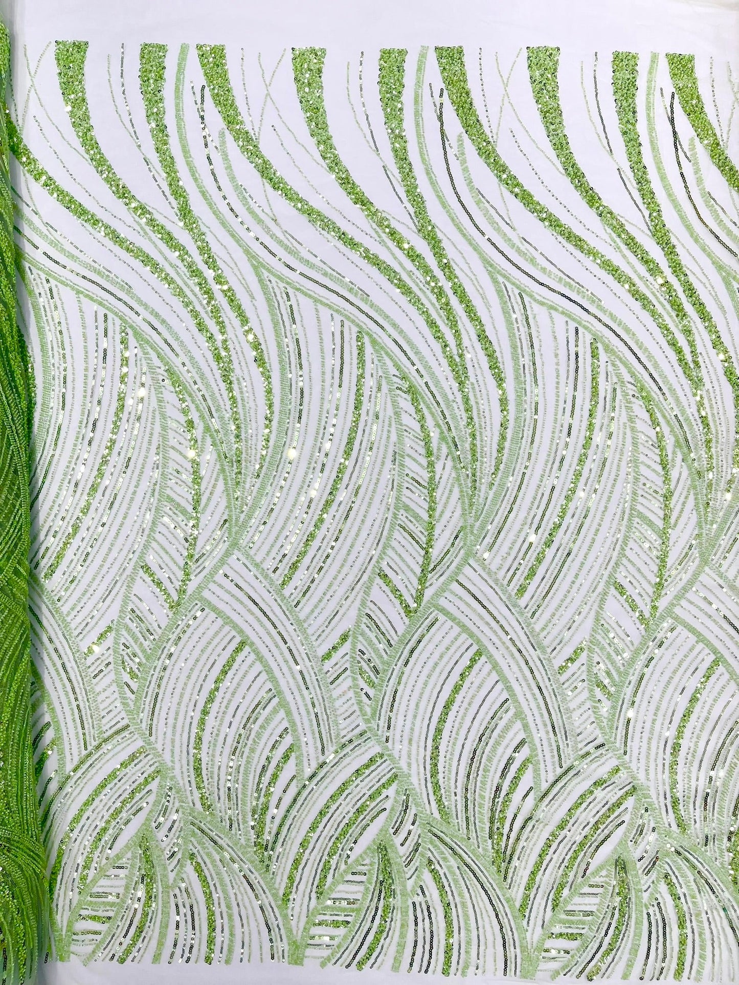 Luxury Feather Damask Beaded Lace Fabric| Prom| Wedding| By The Yard. - New Creations Fabric & Foam Inc