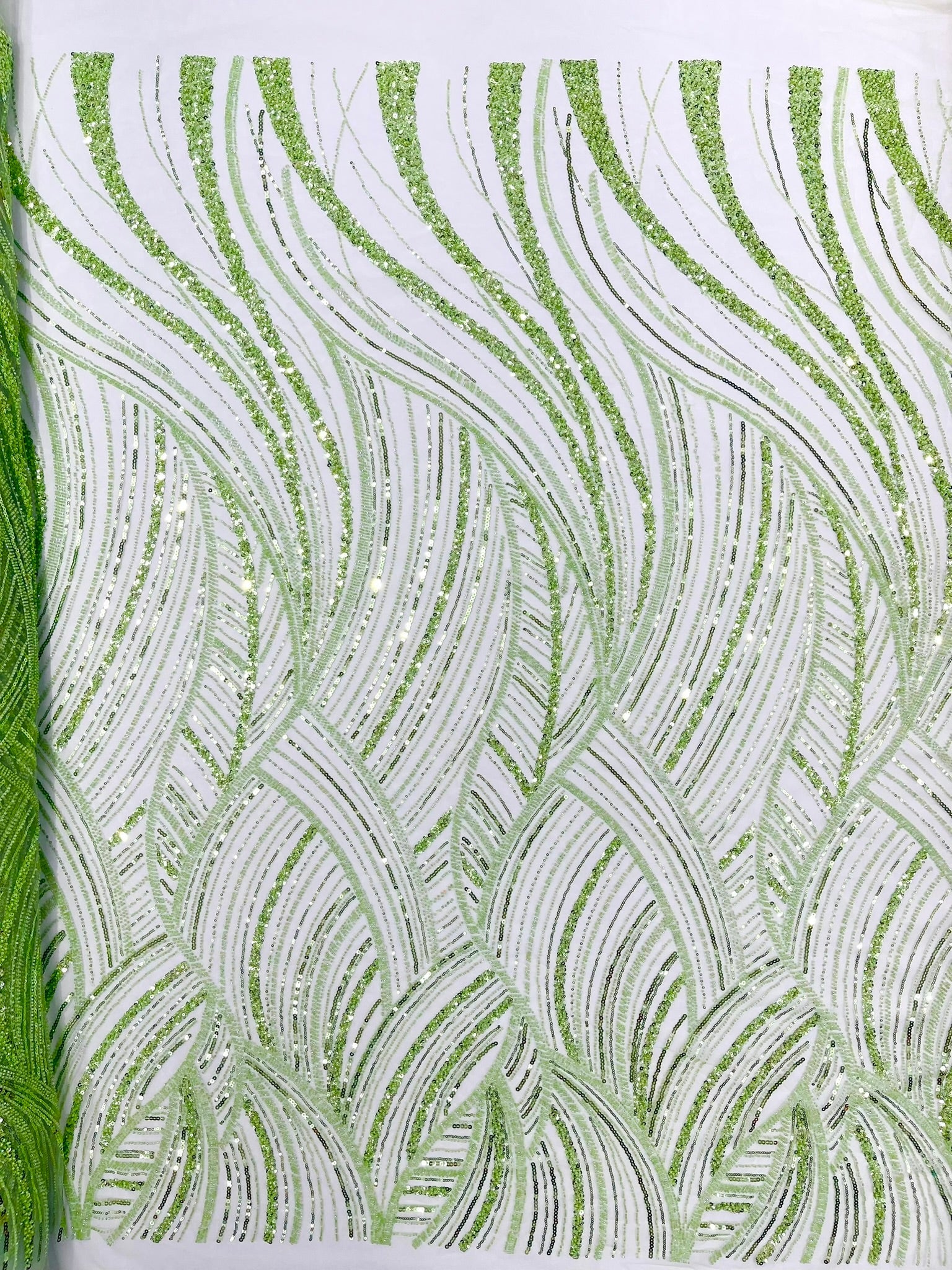 Luxury Feather Damask Beaded Lace Fabric| Prom| Wedding| By The Yard. - New Creations Fabric & Foam Inc