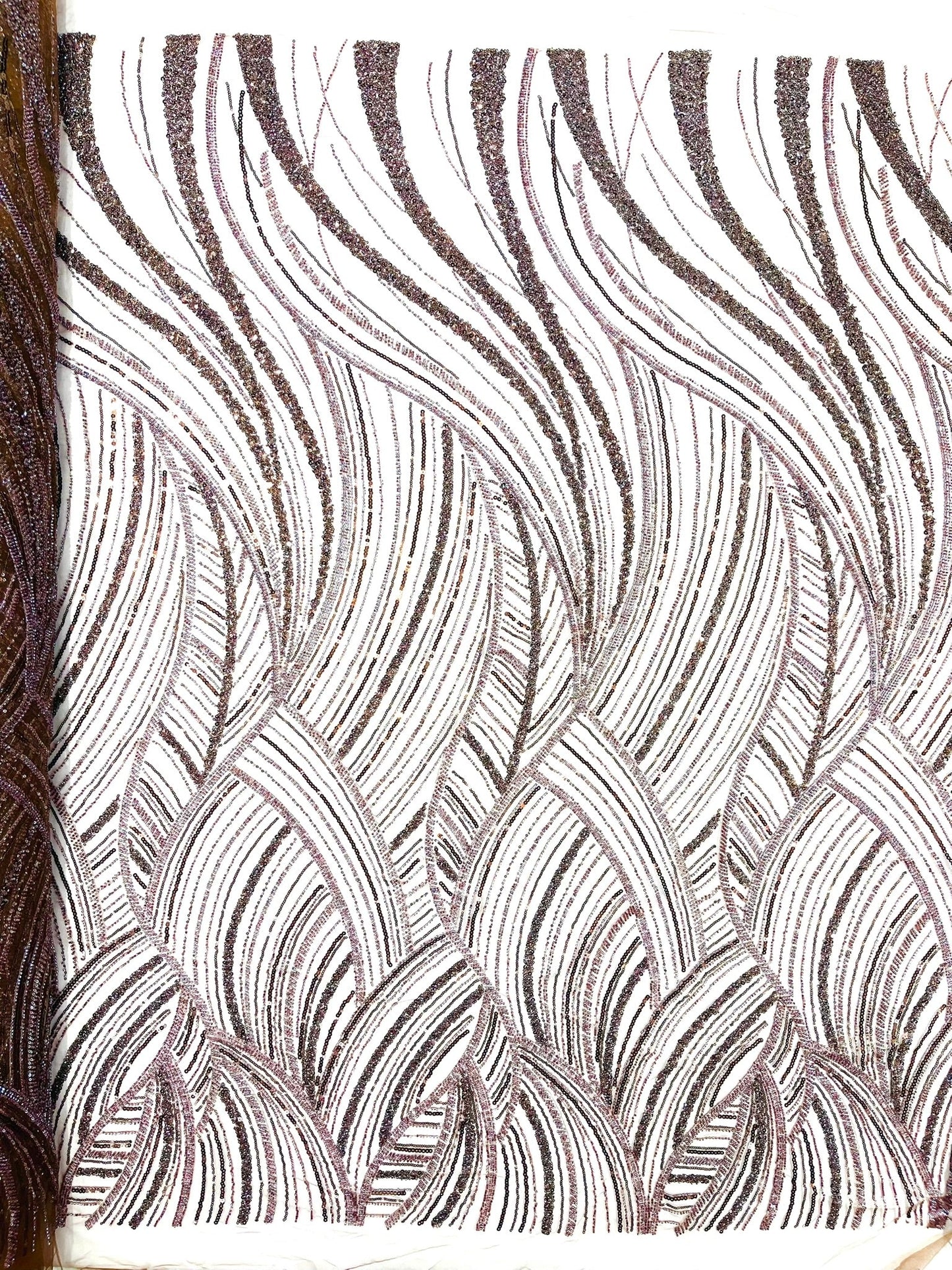 Luxury Feather Damask Beaded Lace Fabric| Prom| Wedding| By The Yard. - New Creations Fabric & Foam Inc